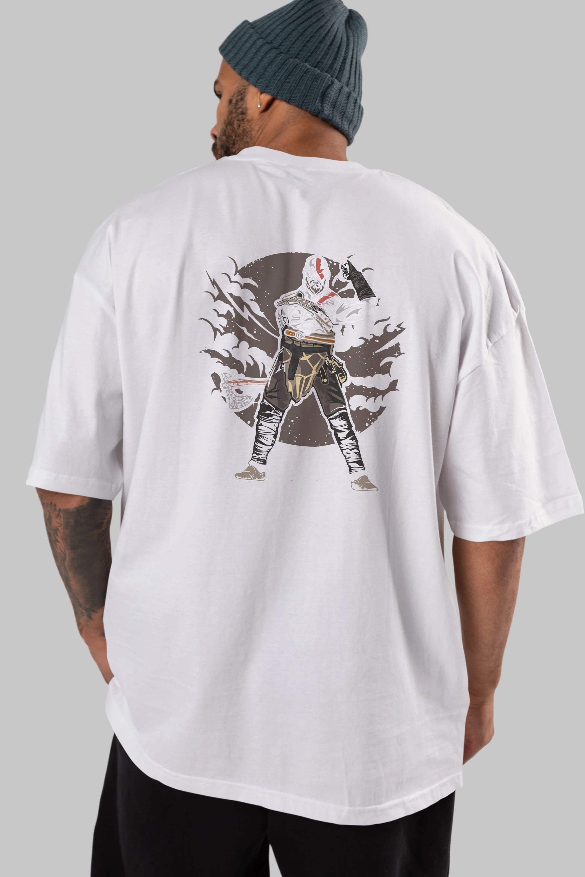 GOD OF WAR Arka Baskılı Oversize t-shirt Erkek Kadın Unisex %100 Pamuk