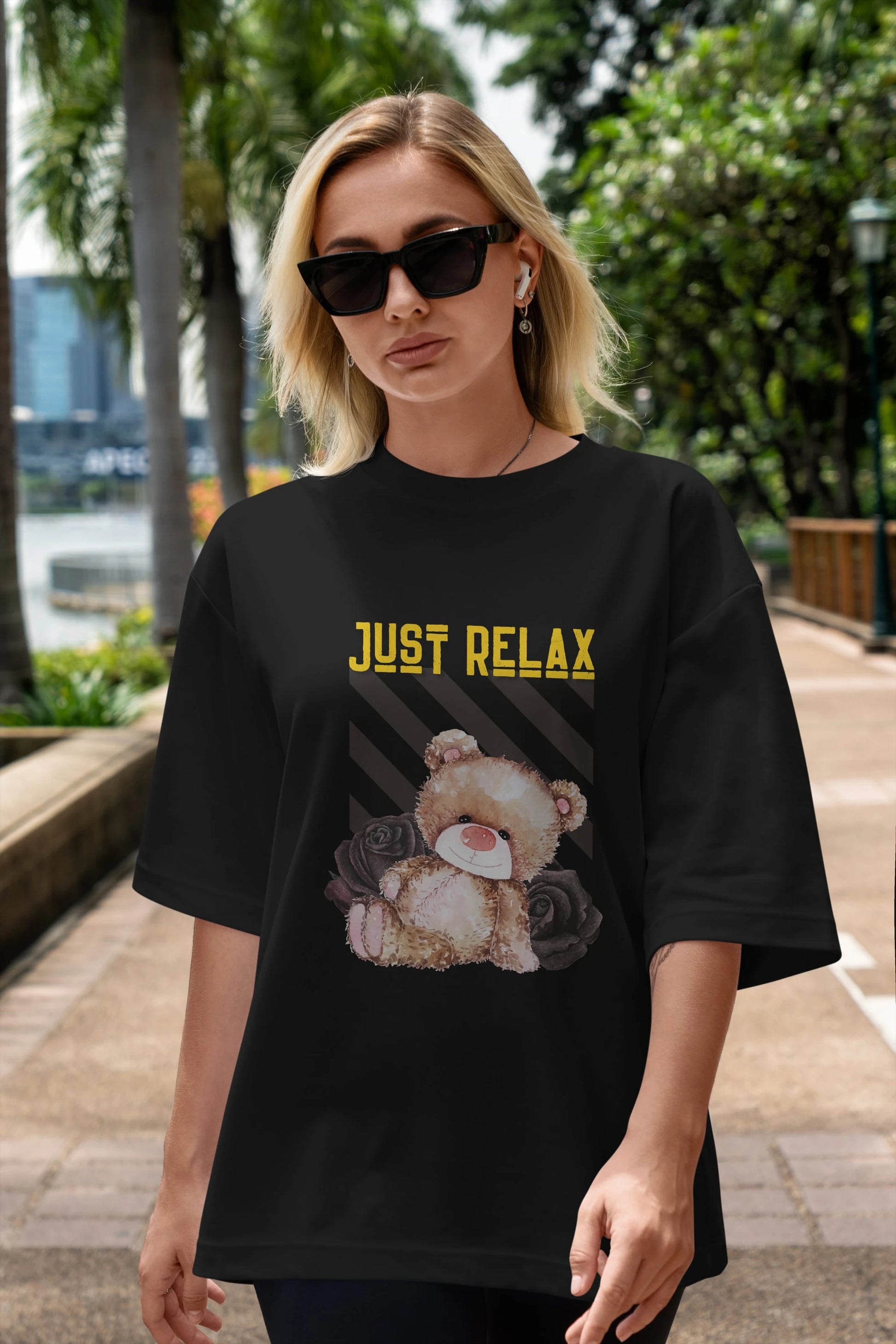 Just Relax Teddy Bear Ön Baskılı Oversize t-shirt Erkek Kadın Unisex