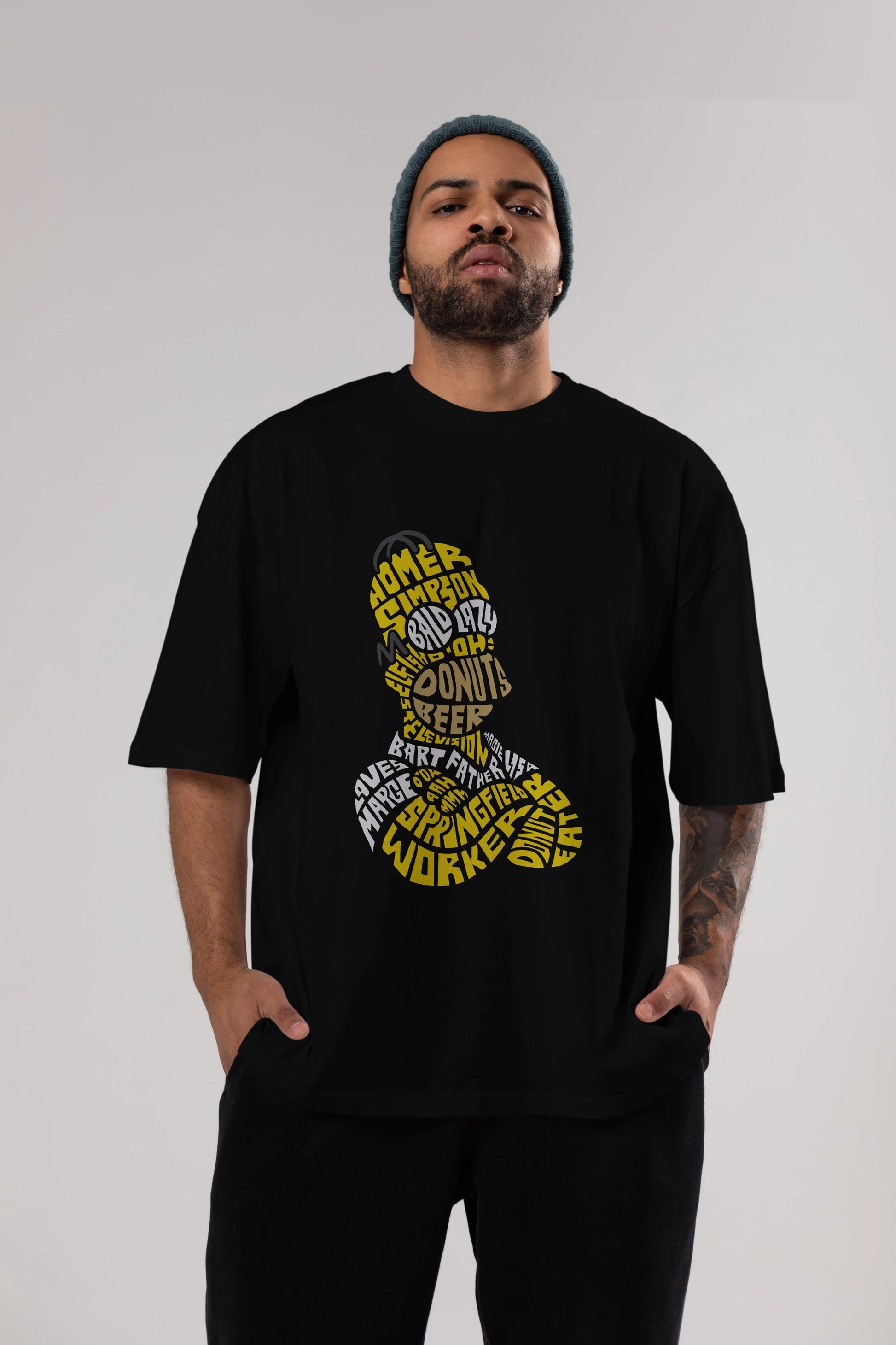 Homer Simpson Ön Baskılı Oversize t-shirt %100 pamuk Erkek Kadın Unisex