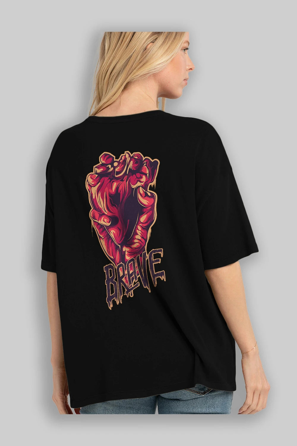 Brave Streetwear Arka Baskılı Oversize t-shirt Erkek Kadın Unisex