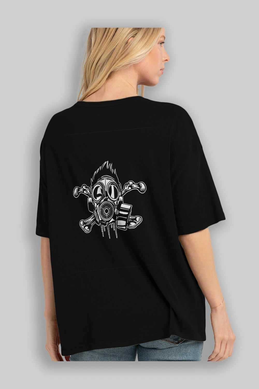 Cross Bones Gasmask Arka Baskılı Oversize t-shirt Erkek Kadın Unisex %100 Pamuk
