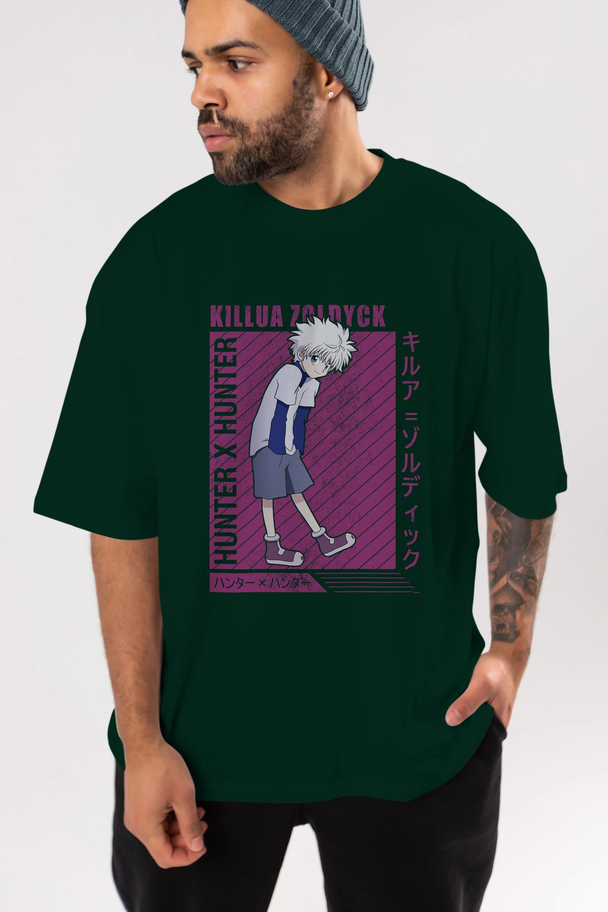 Killua Zoldyck 3 1 Anime Ön Baskılı Oversize t-shirt %100 pamuk Erkek Kadın Unisex