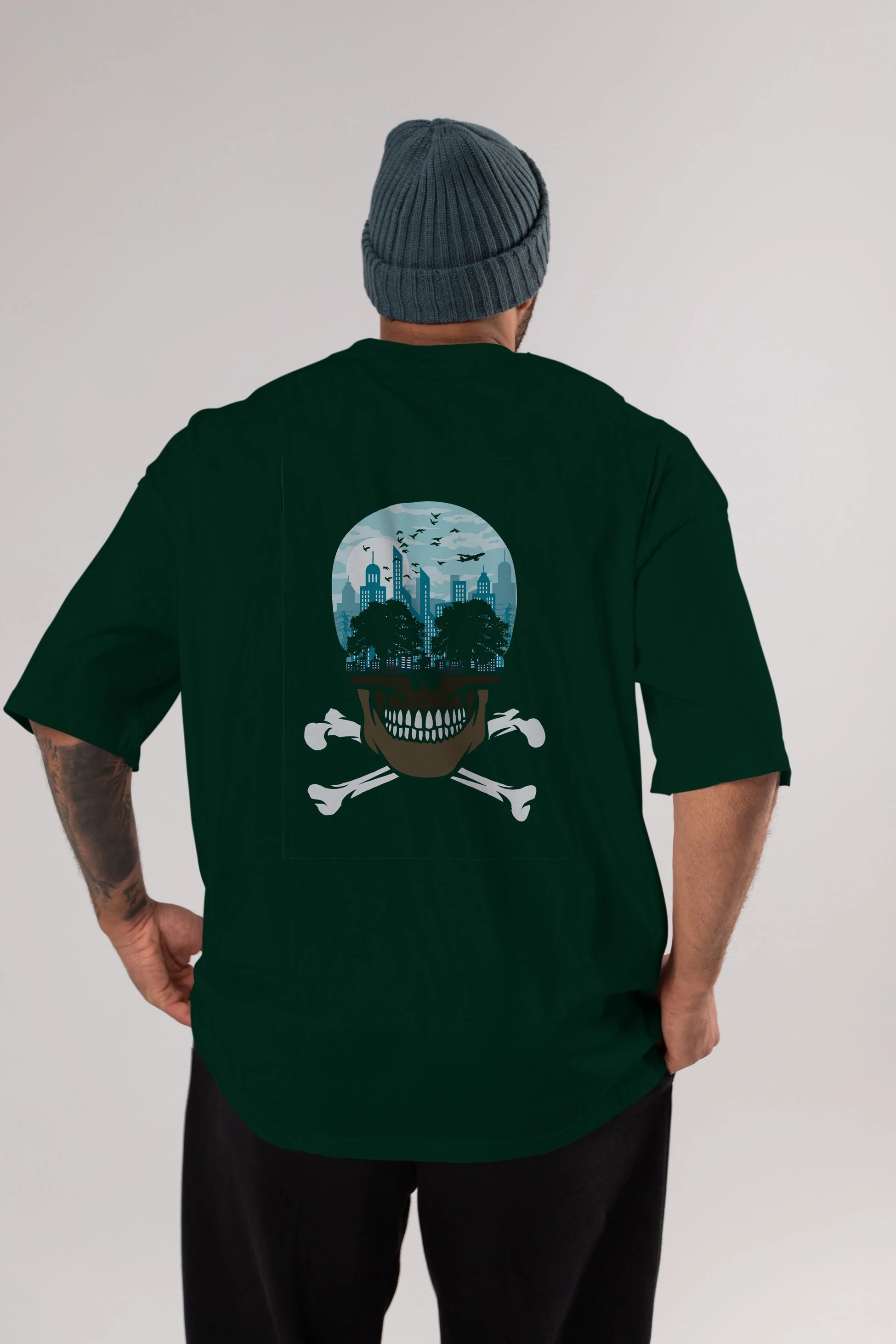 Death City Arka Baskılı Oversize t-shirt %100 pamuk Erkek Kadın Unisex