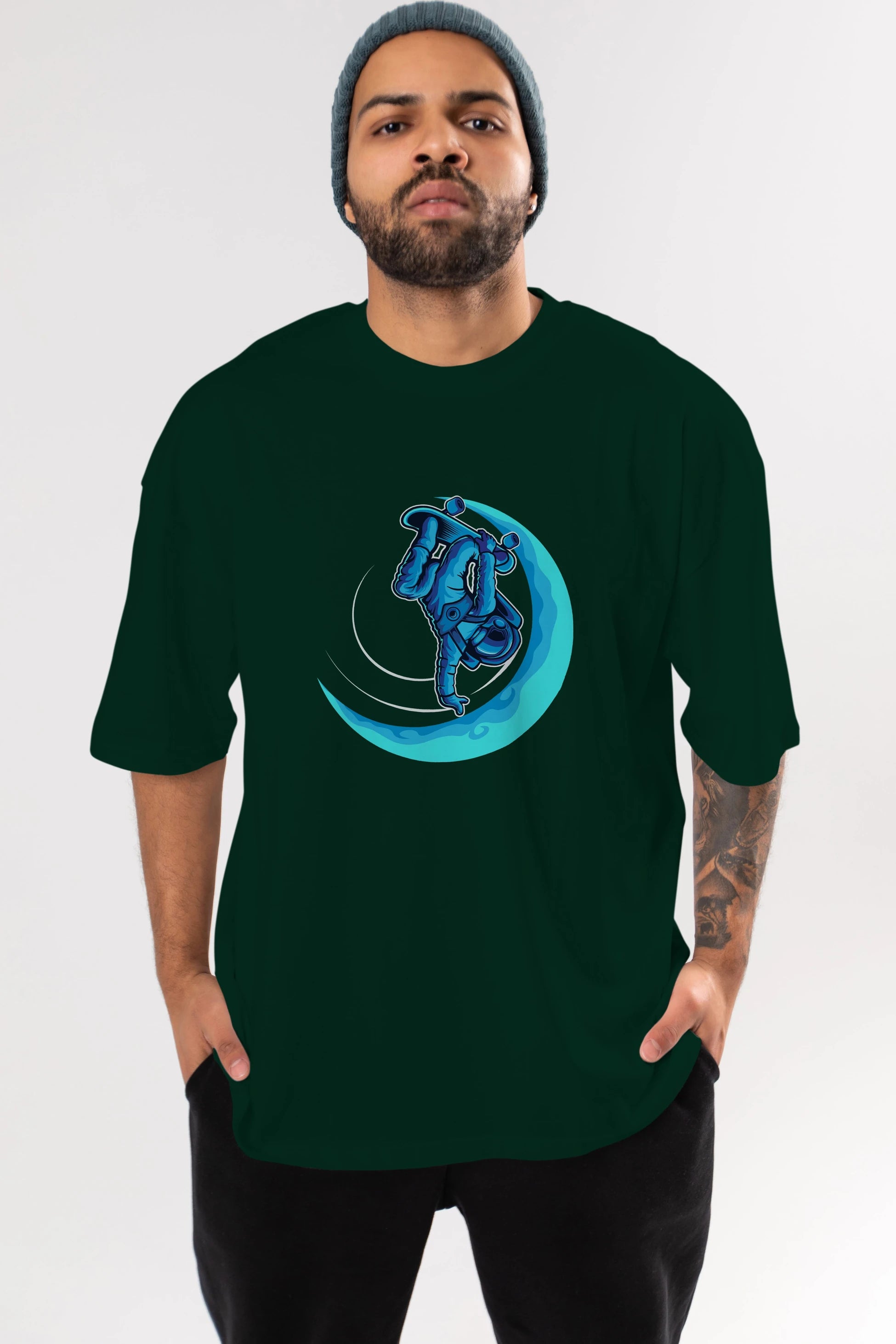 Skating on the moon Ön Baskılı Oversize t-shirt Erkek Kadın Unisex