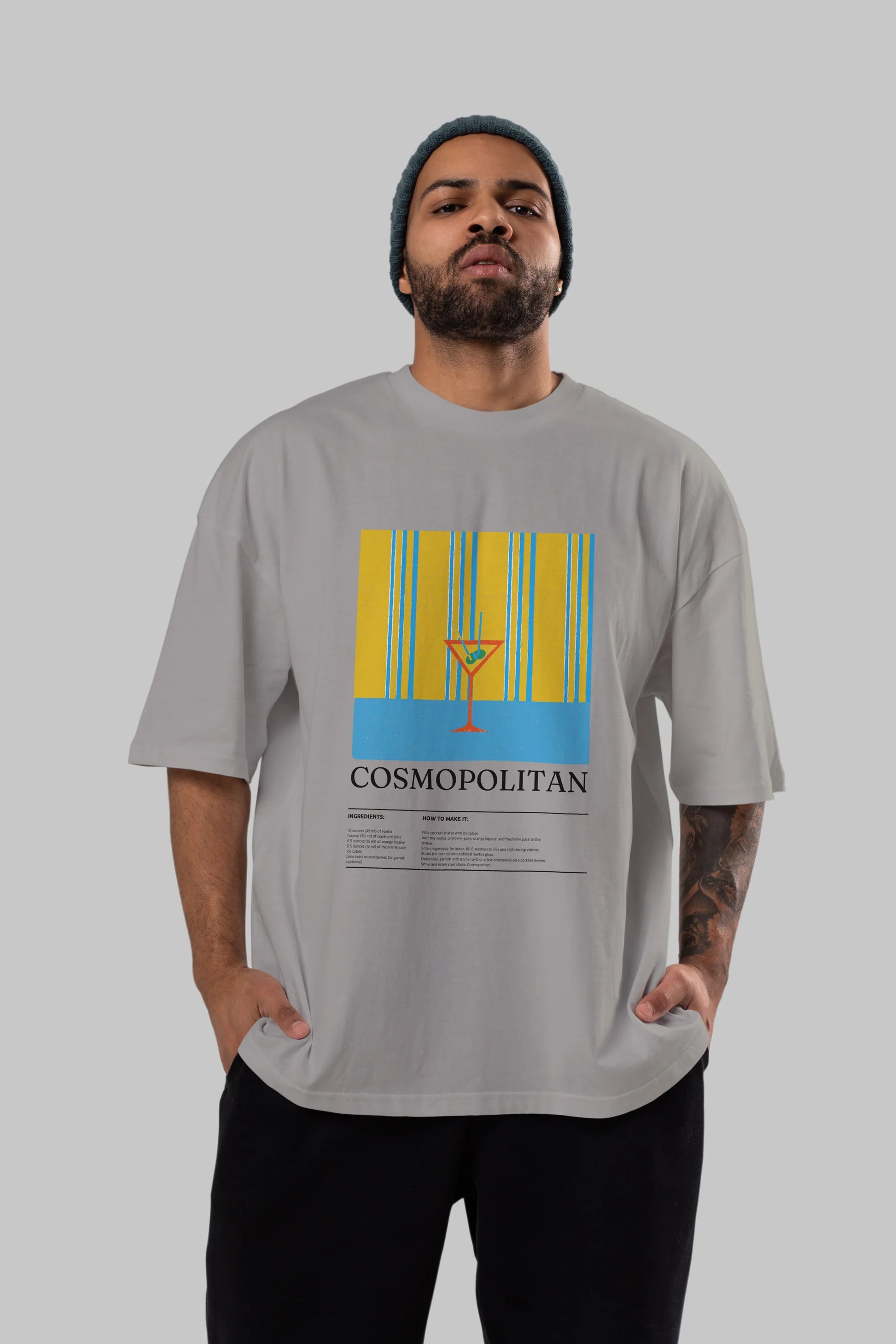 Cosmopolitan Kokteyl Ön Baskılı Oversize t-shirt Erkek Kadın %100 Pamuk Bisiklet Yaka tişort