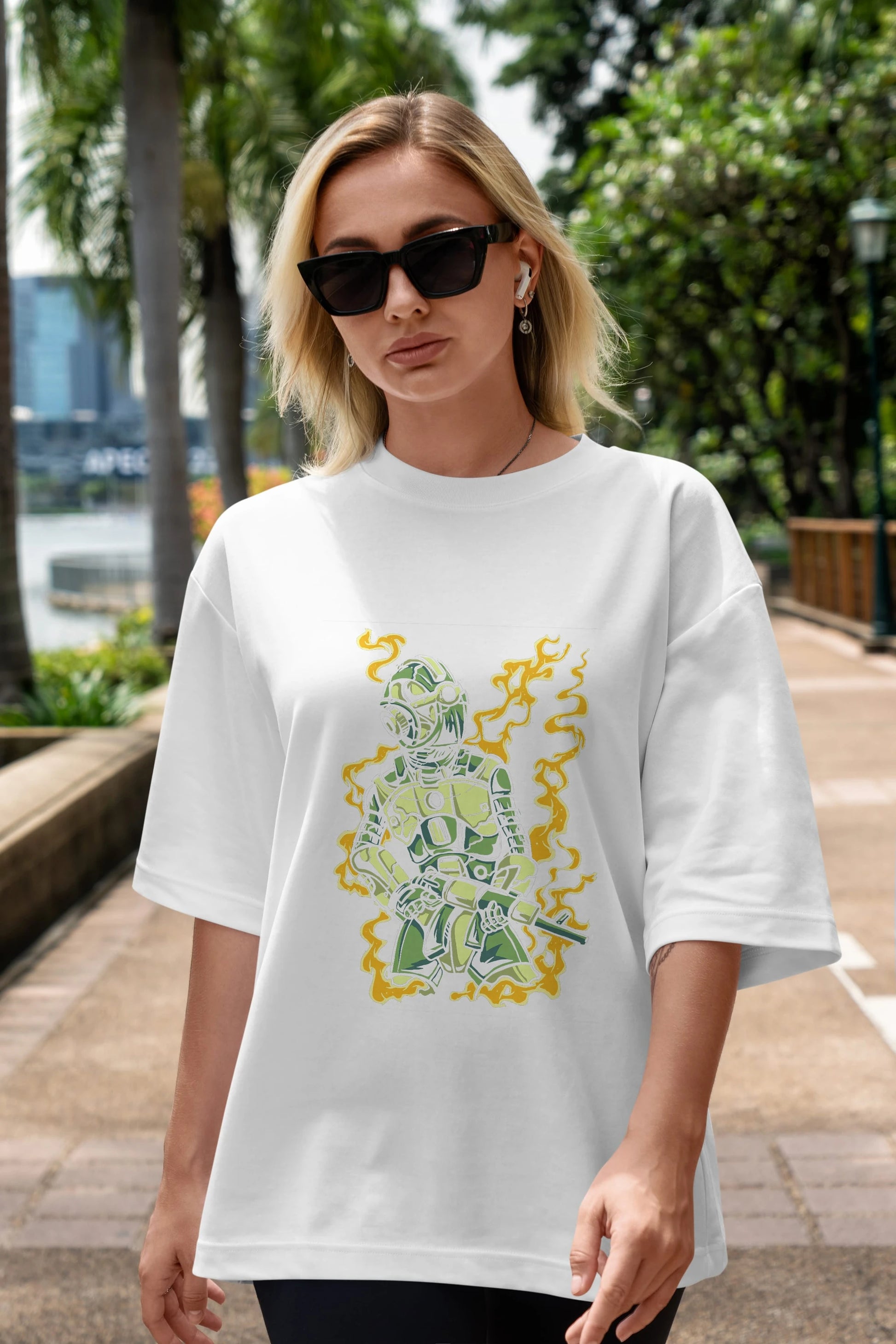 Robot Soldier Ön Baskılı Oversize t-shirt Erkek Kadın Unisex %100 Pamuk tişort