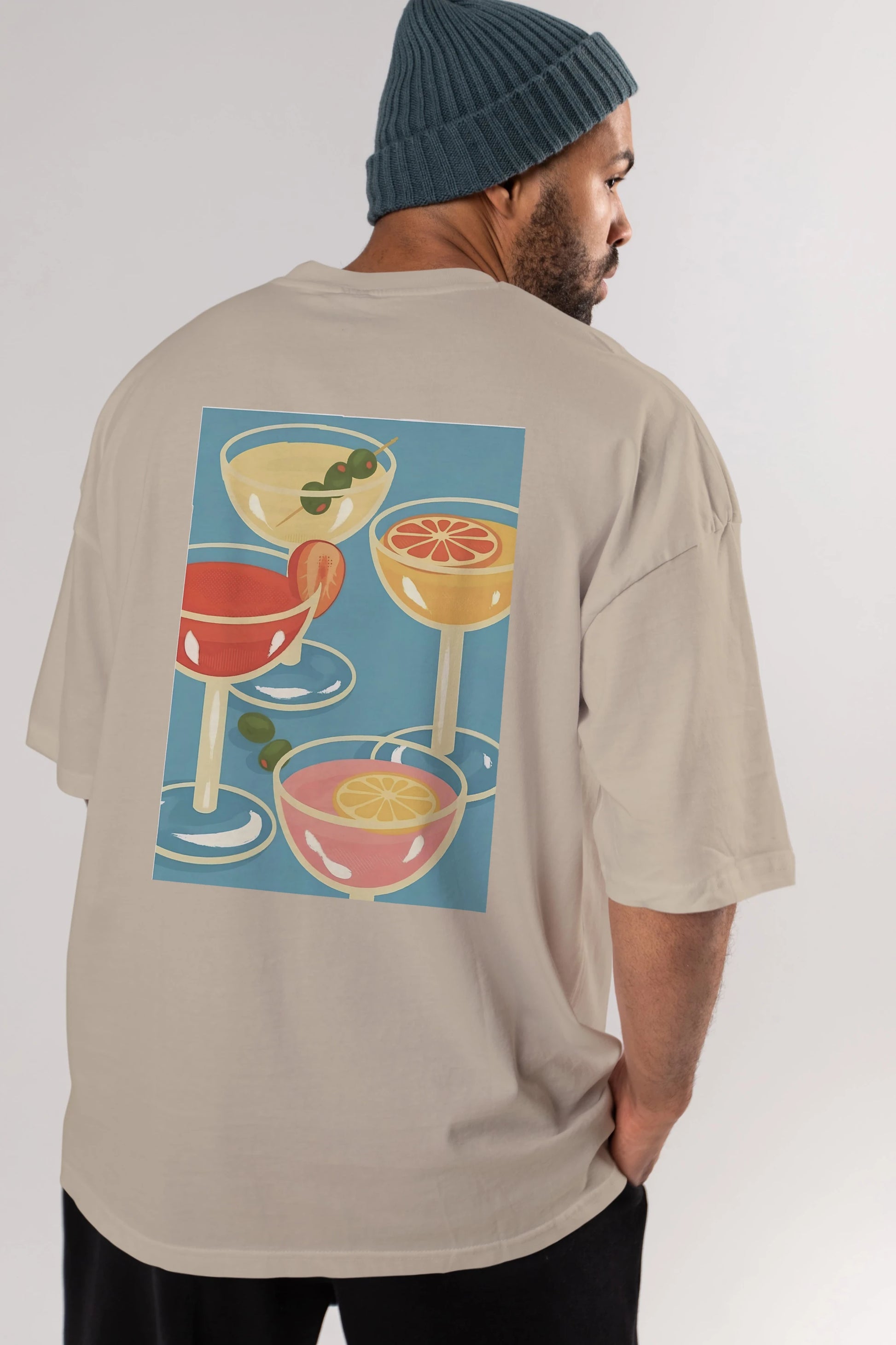 Cocktails Arka Baskılı Oversize t-shirt Erkek Kadın Unisex %100 Pamuk Bisiklet Yaka tişort