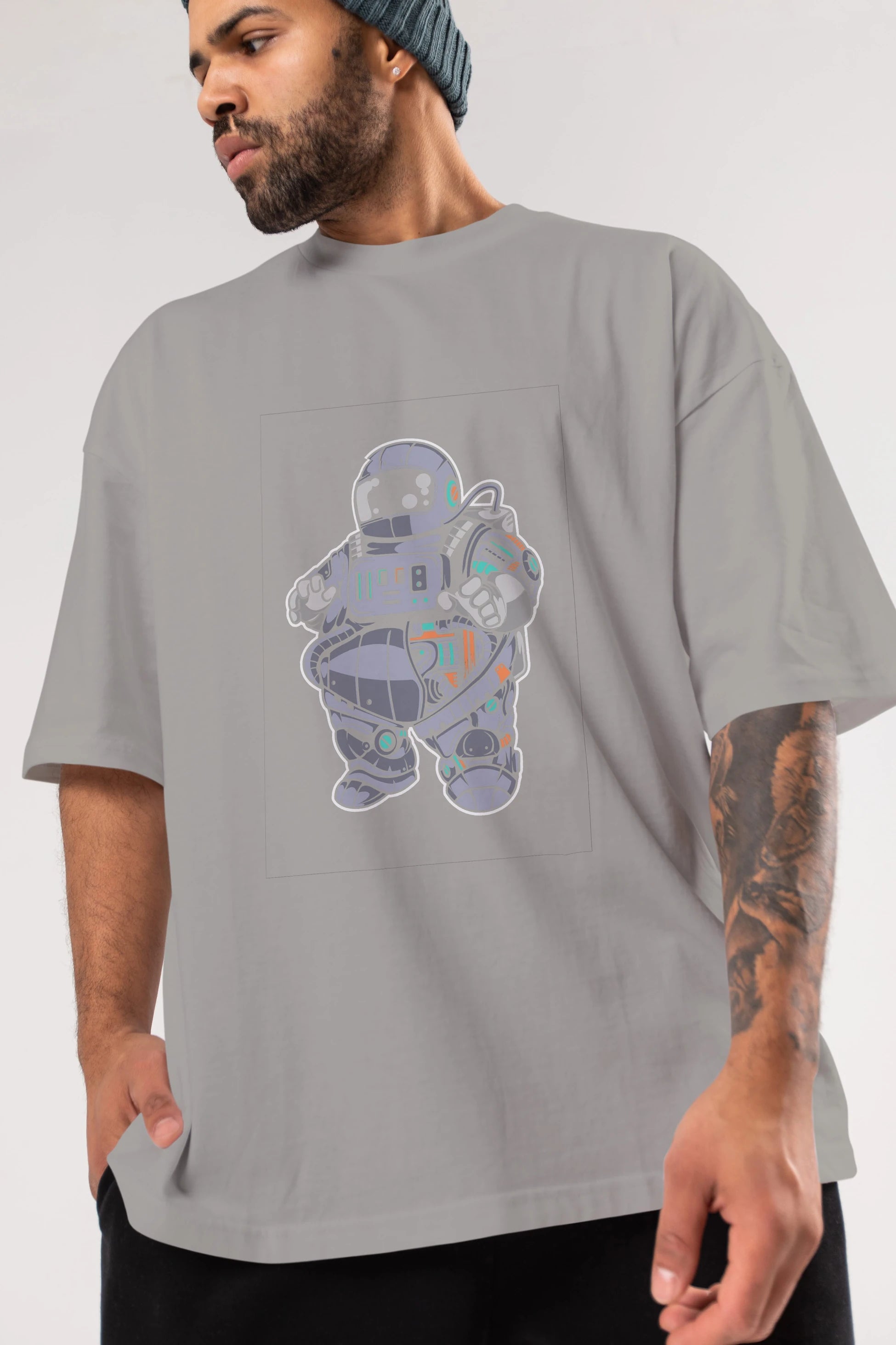 Fat Astronaut Robot Ön Baskılı Oversize t-shirt Erkek Kadın Unisex