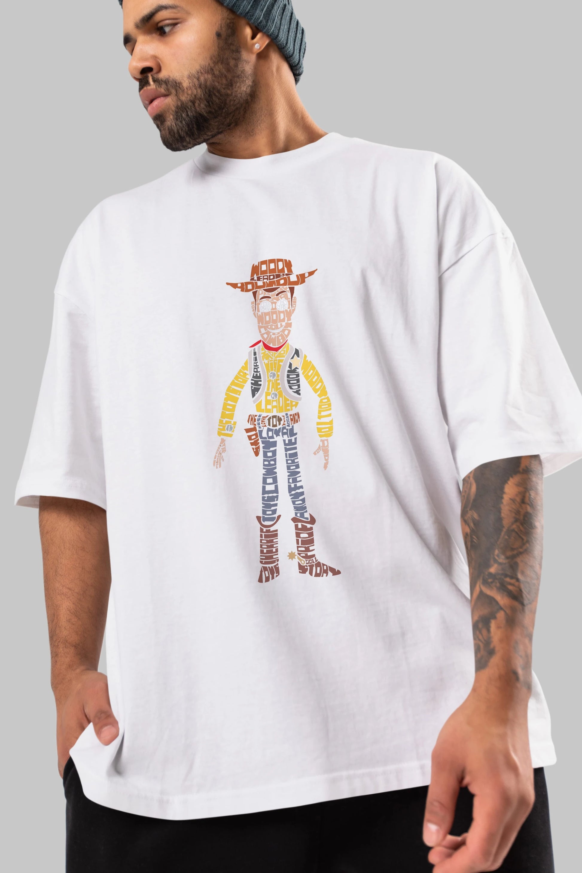 Woody Ön Baskılı Oversize t-shirt %100 pamuk Erkek Kadın Unisex