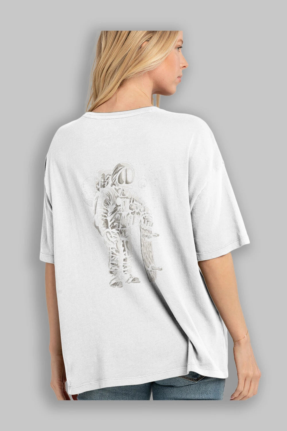 Astronaut Skater Arka Baskılı Oversize t-shirt Erkek Kadın Unisex %100 Pamuk