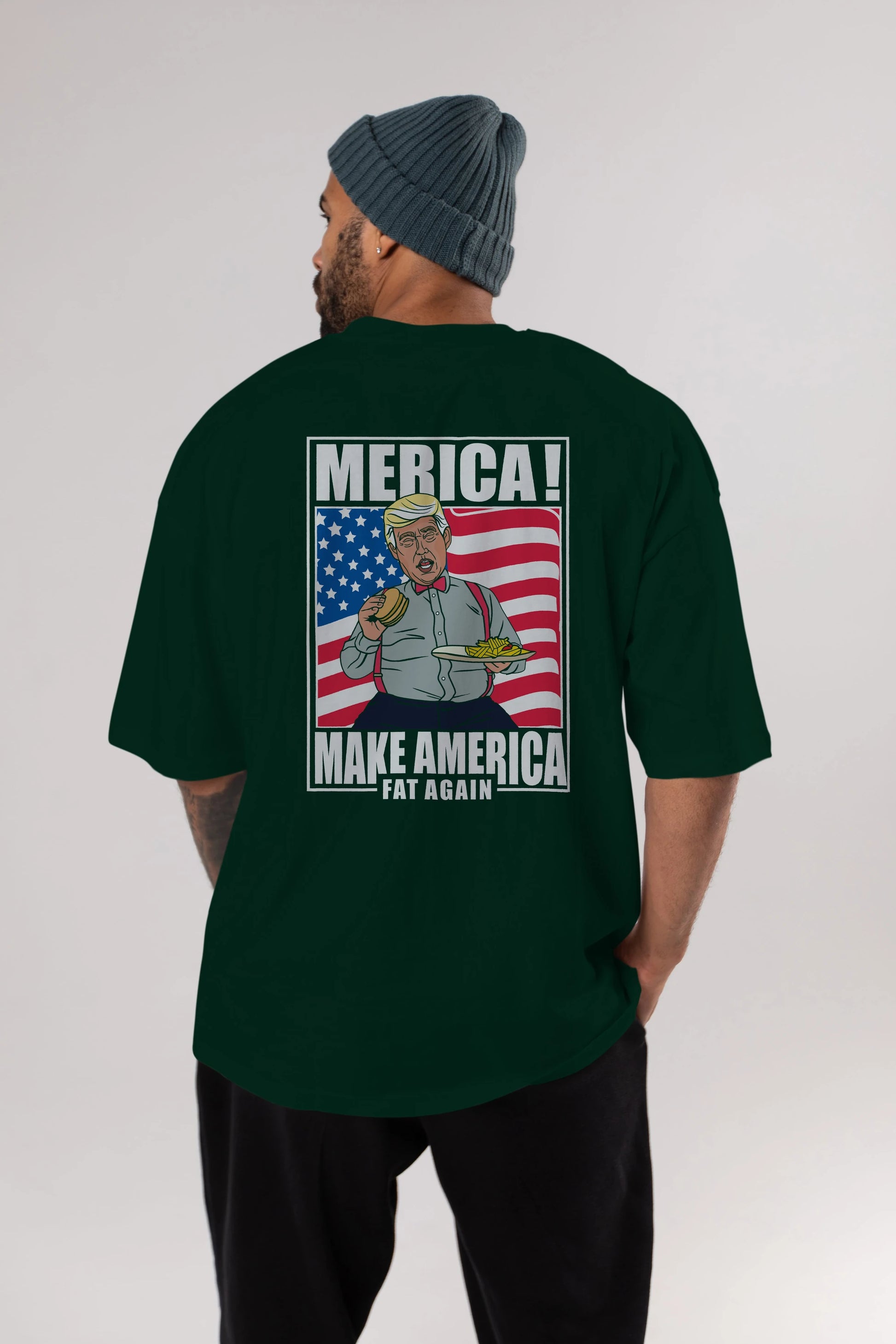 Trump Burger Arka Baskılı Oversize t-shirt Erkek Kadın Unisex %100 Pamuk tişort