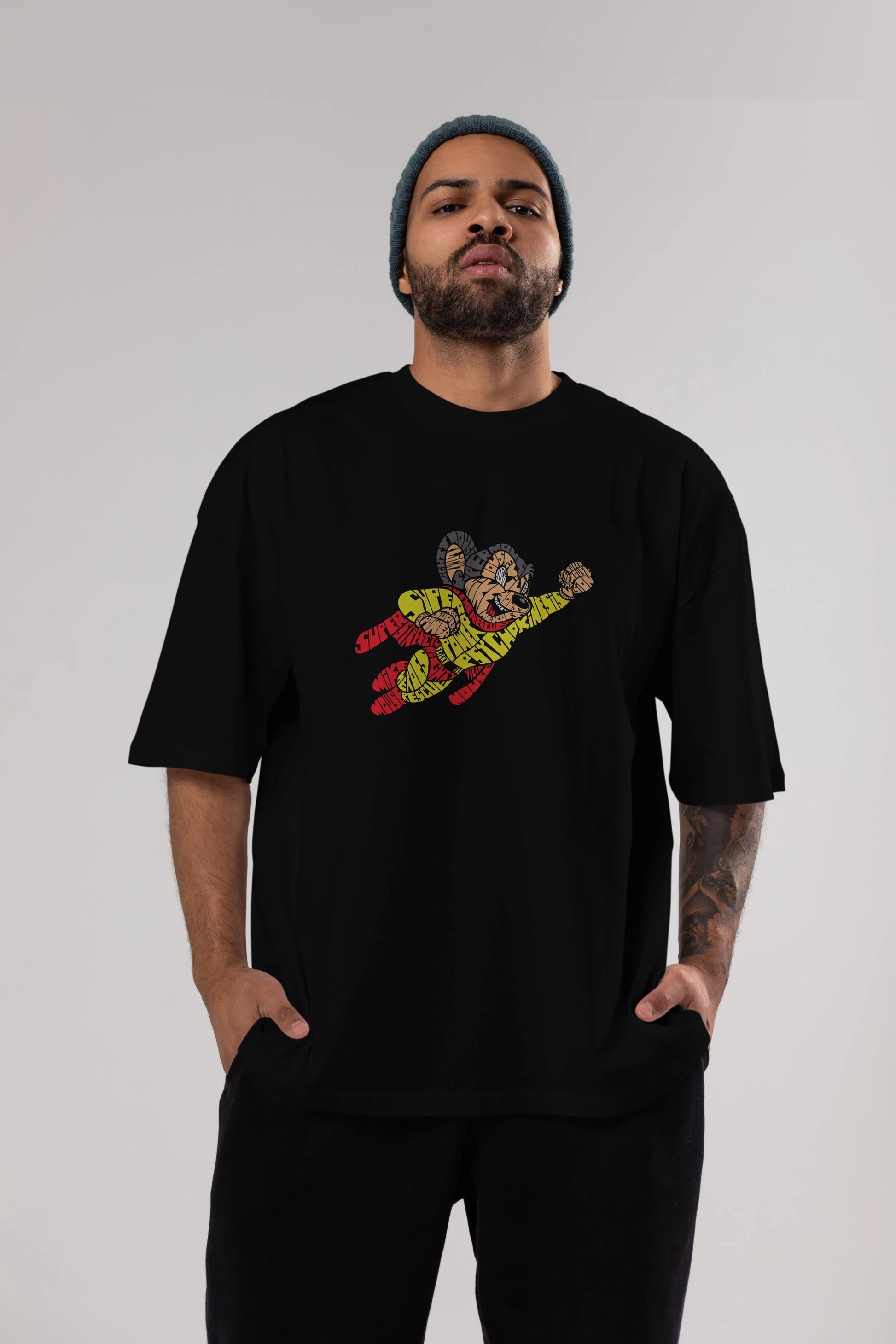Mighty Mouse Ön Baskılı Oversize t-shirt %100 pamuk Erkek Kadın Unisex