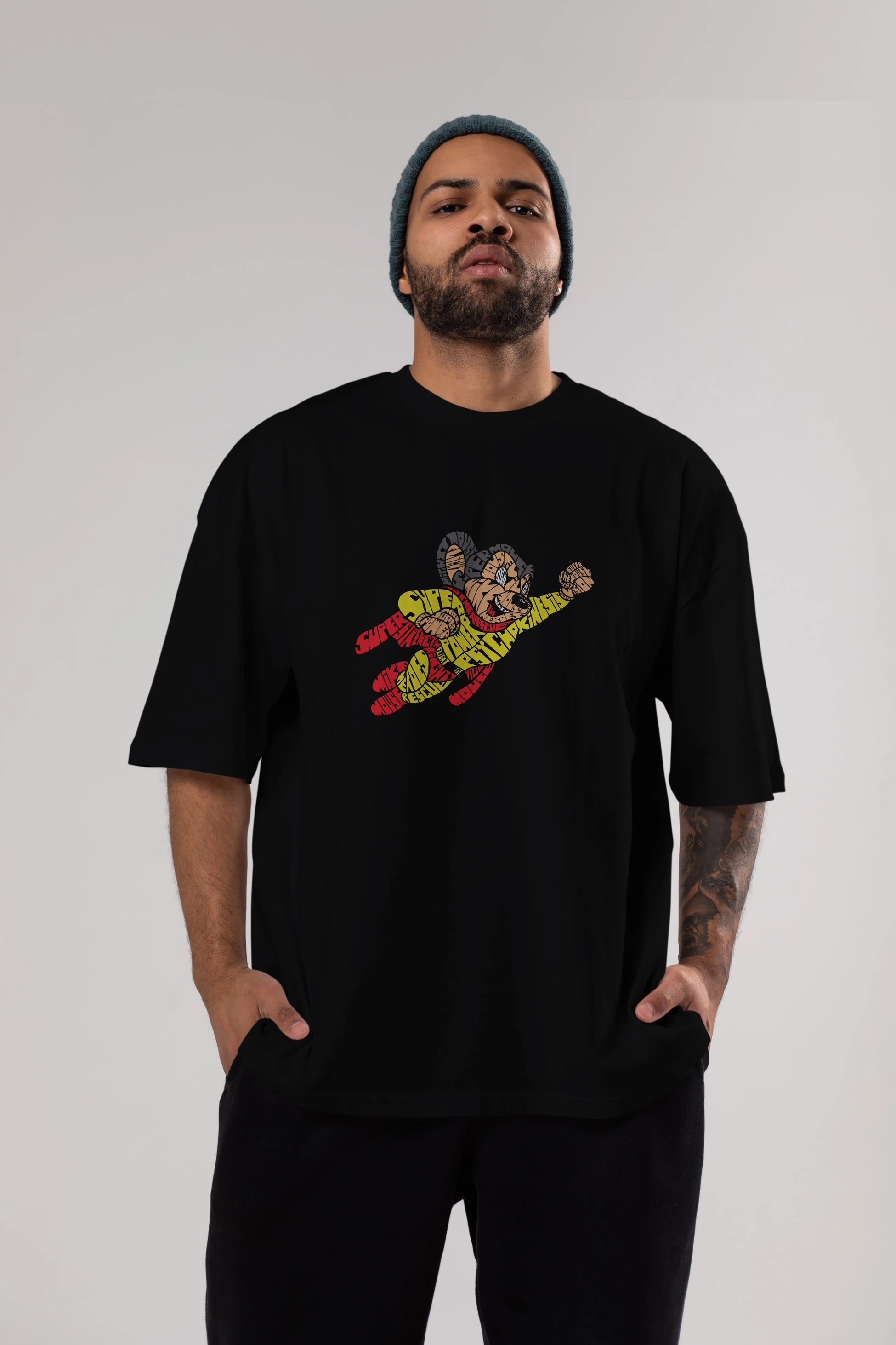 Mighty Mouse Ön Baskılı Oversize t-shirt %100 pamuk Erkek Kadın Unisex