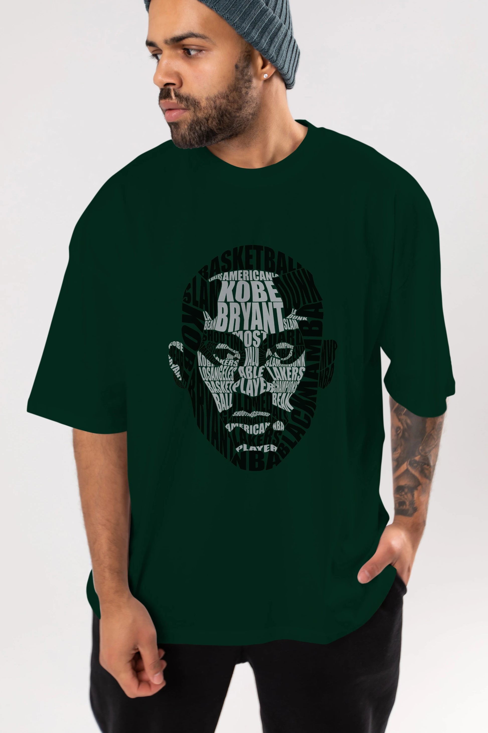 Kobe Bryan Calligram Ön Baskılı Oversize t-shirt %100 pamuk Erkek Kadın Unisex