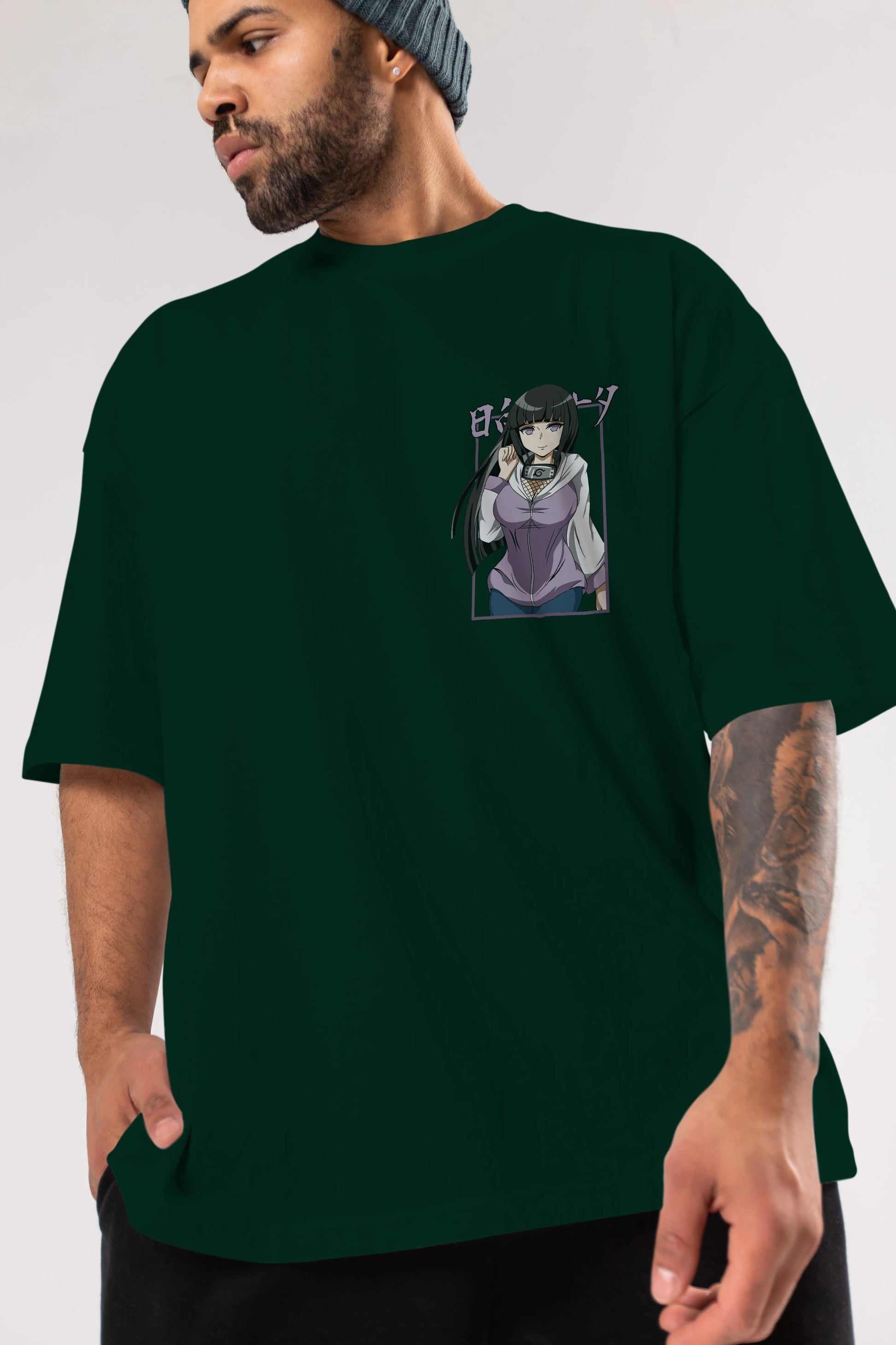 Hinata NARUTO Ön Sol Baskılı Oversize t-shirt Erkek Kadın Unisex %100 Pamuk Bisiklet Yaka tişort