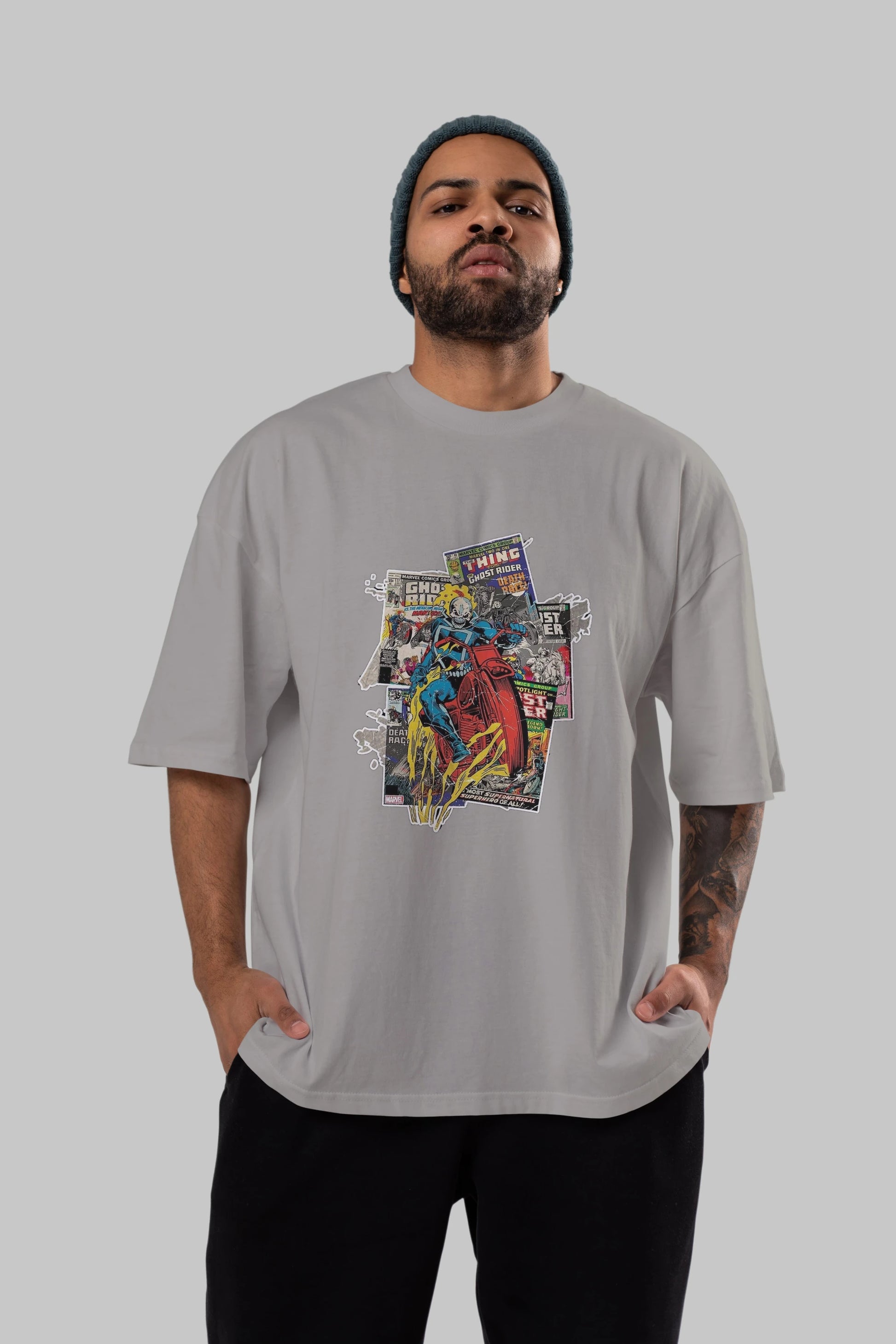 Ghost Rider Ön Baskılı Oversize t-shirt Erkek Kadın Unisex %100 Pamuk Bisiklet Yaka tişort