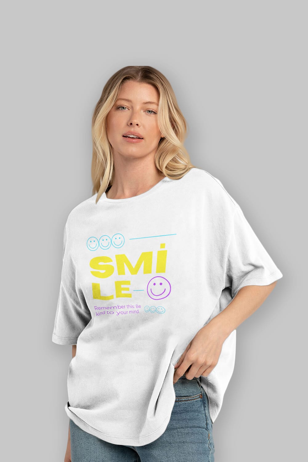 Smile Yazılı 2 Ön Baskılı Oversize t-shirt Erkek Kadın Unisex