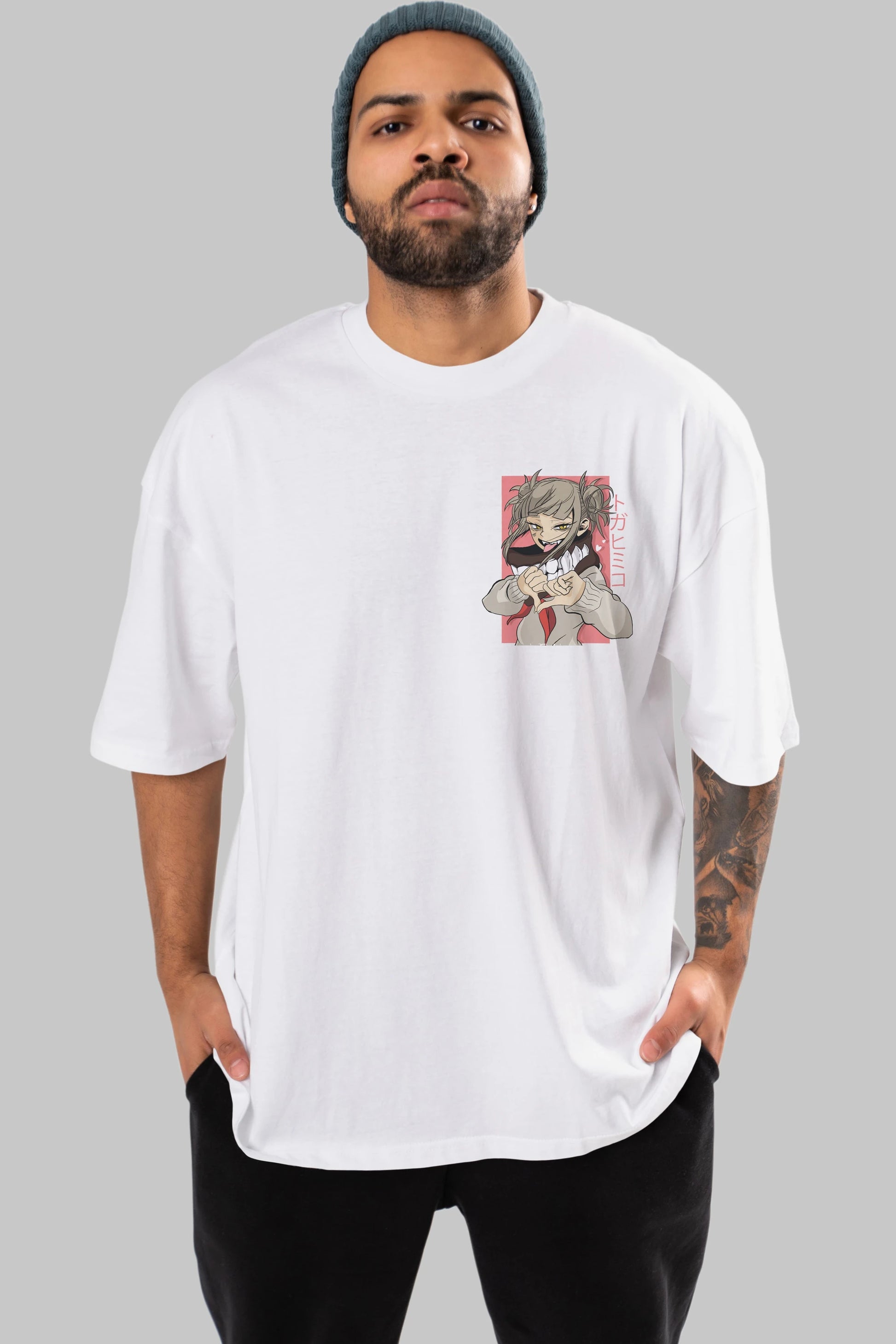 Himiko Toga Ön Sol Baskılı Oversize t-shirt Erkek Kadın Unisex %100 Pamuk Bisiklet Yaka tişort
