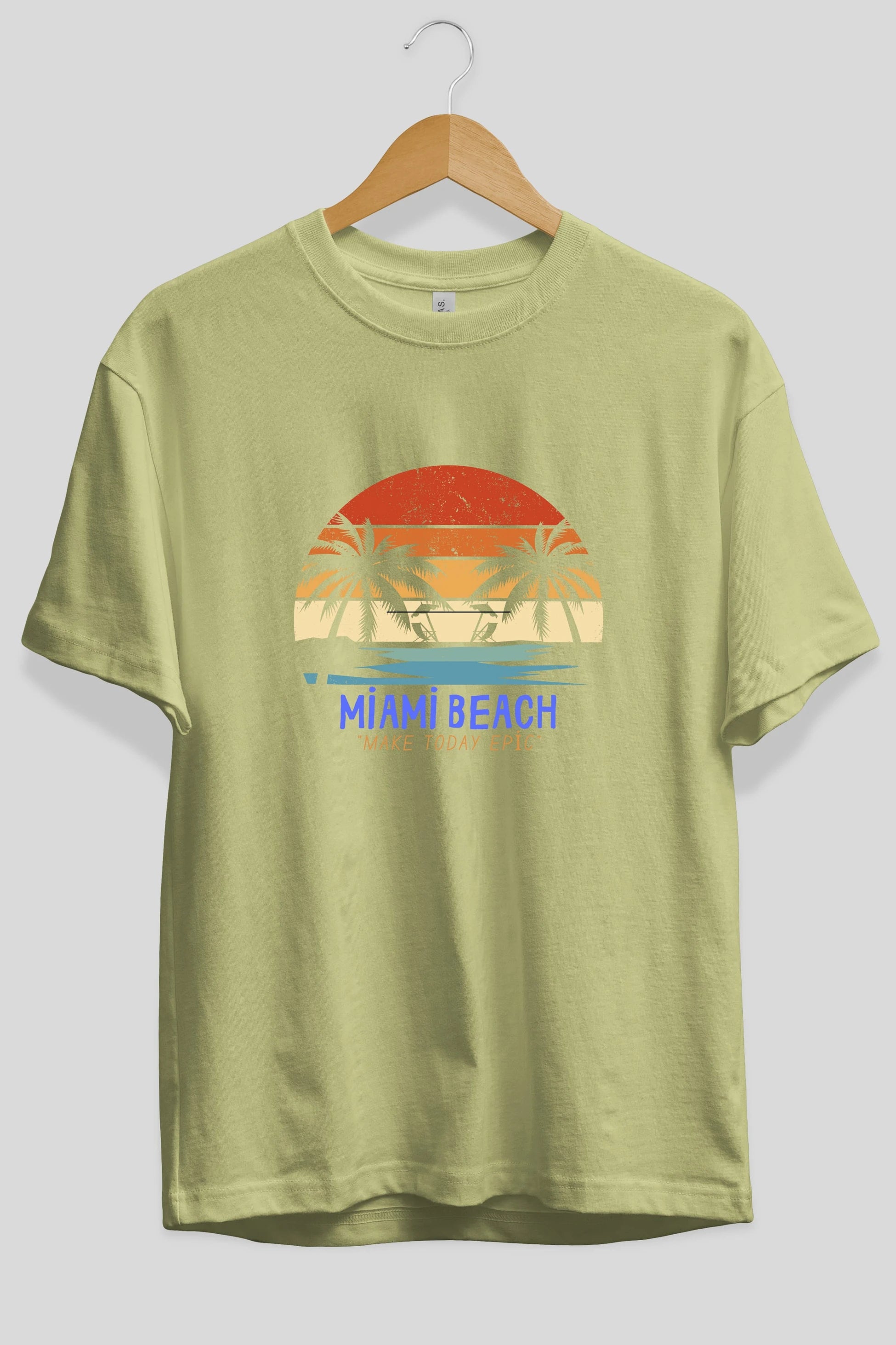 Miami Beach Yazılı Ön Baskılı Oversize t-shirt Erkek Kadın Unisex