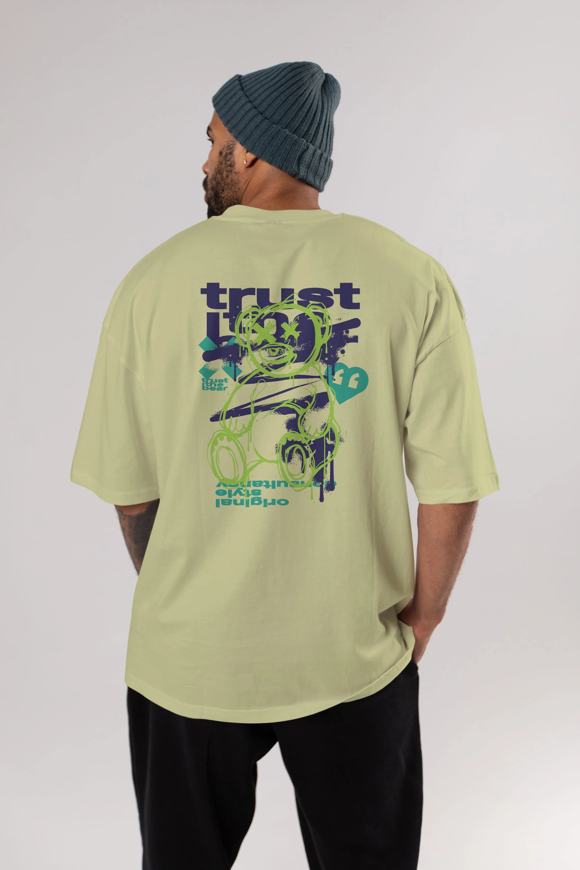 Trust The Bear 3 Arka Baskılı Oversize t-shirt Erkek Kadın Unisex