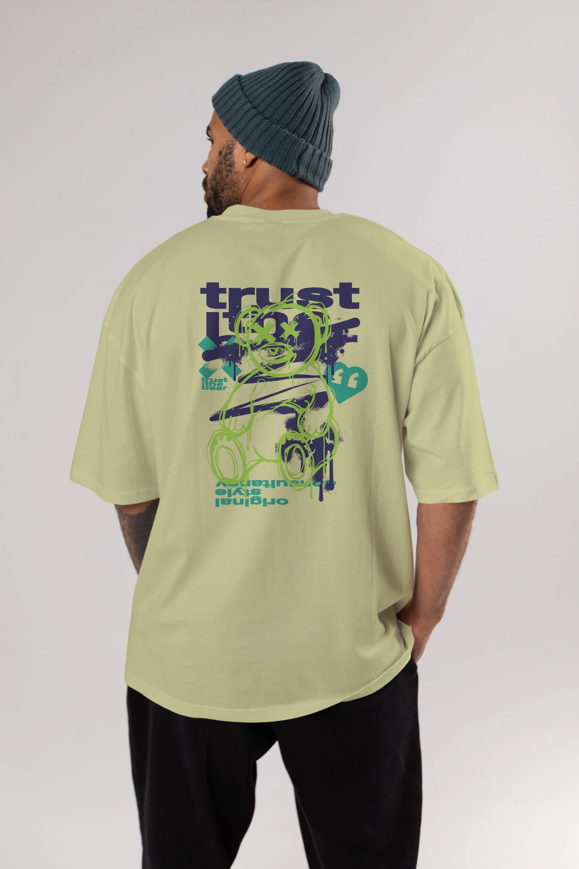 Trust The Bear 3 Arka Baskılı Oversize t-shirt Erkek Kadın Unisex