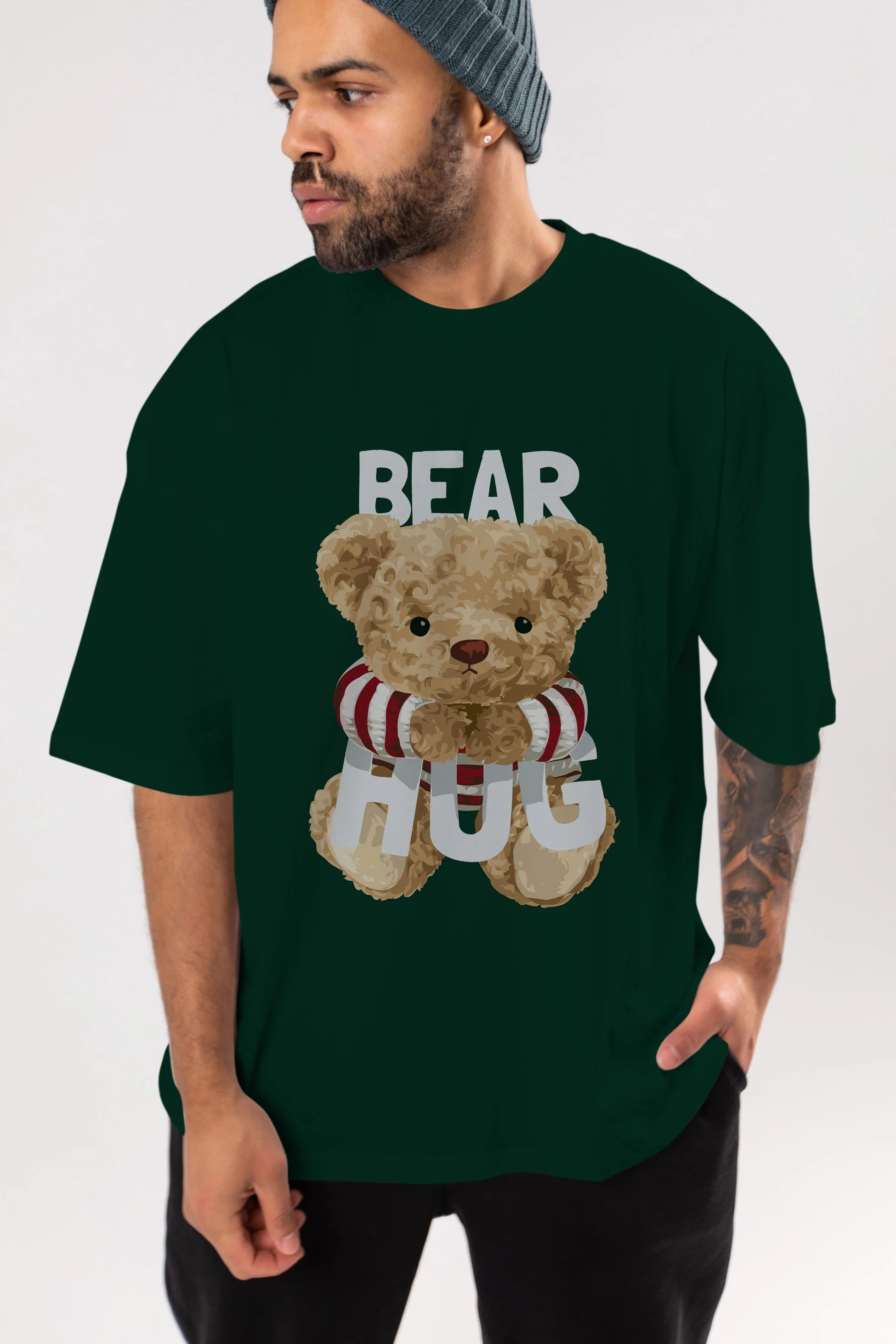 Teddy Bear Hug Ön Baskılı Oversize t-shirt Erkek Kadın Unisex %100 Pamuk