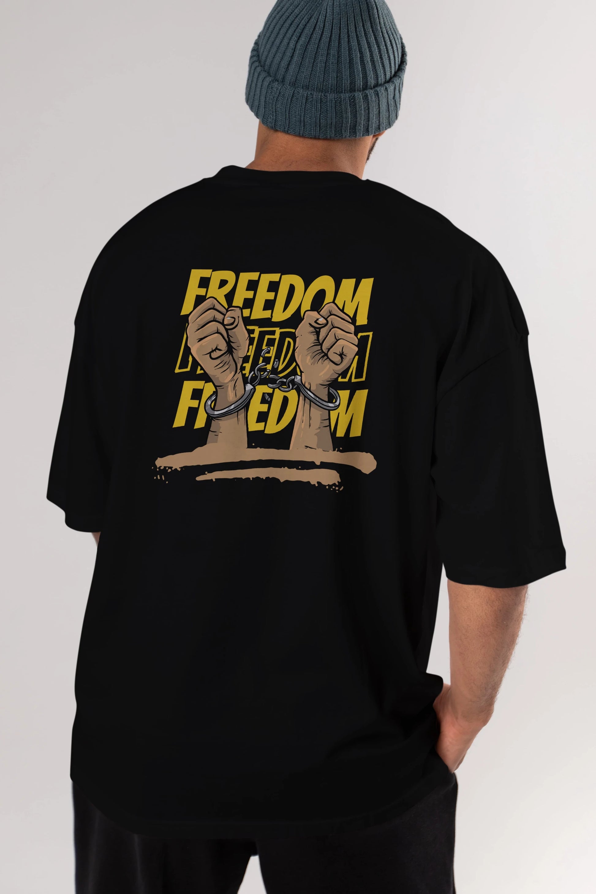 Freedom Yazılı Arka Baskılı Oversize t-shirt Erkek Kadın Unisex