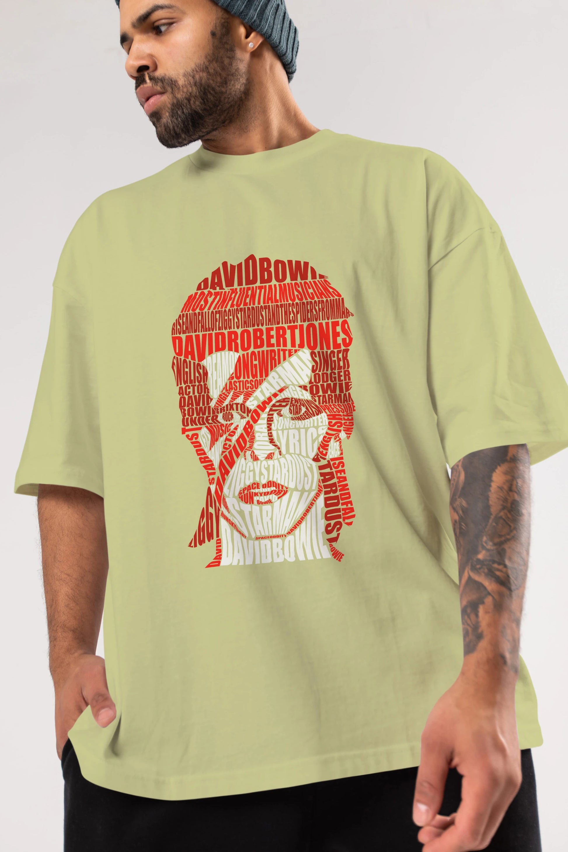David Bowie Calligram Ön Baskılı Oversize t-shirt %100 pamuk Erkek Kadın Unisex