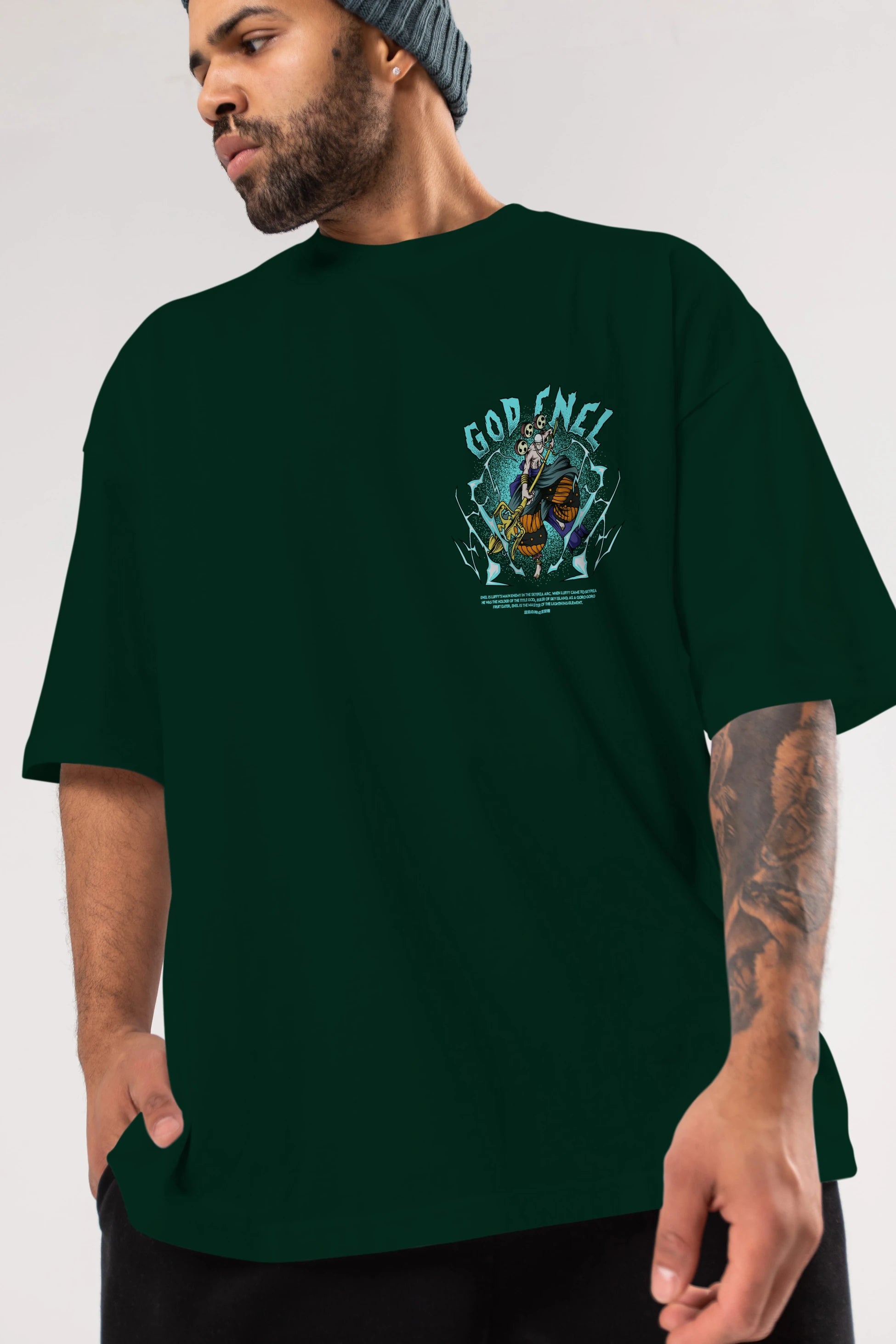 Eneru Ön Sol Baskılı Oversize t-shirt Erkek Kadın Unisex %100 Pamuk Bisiklet Yaka tişort