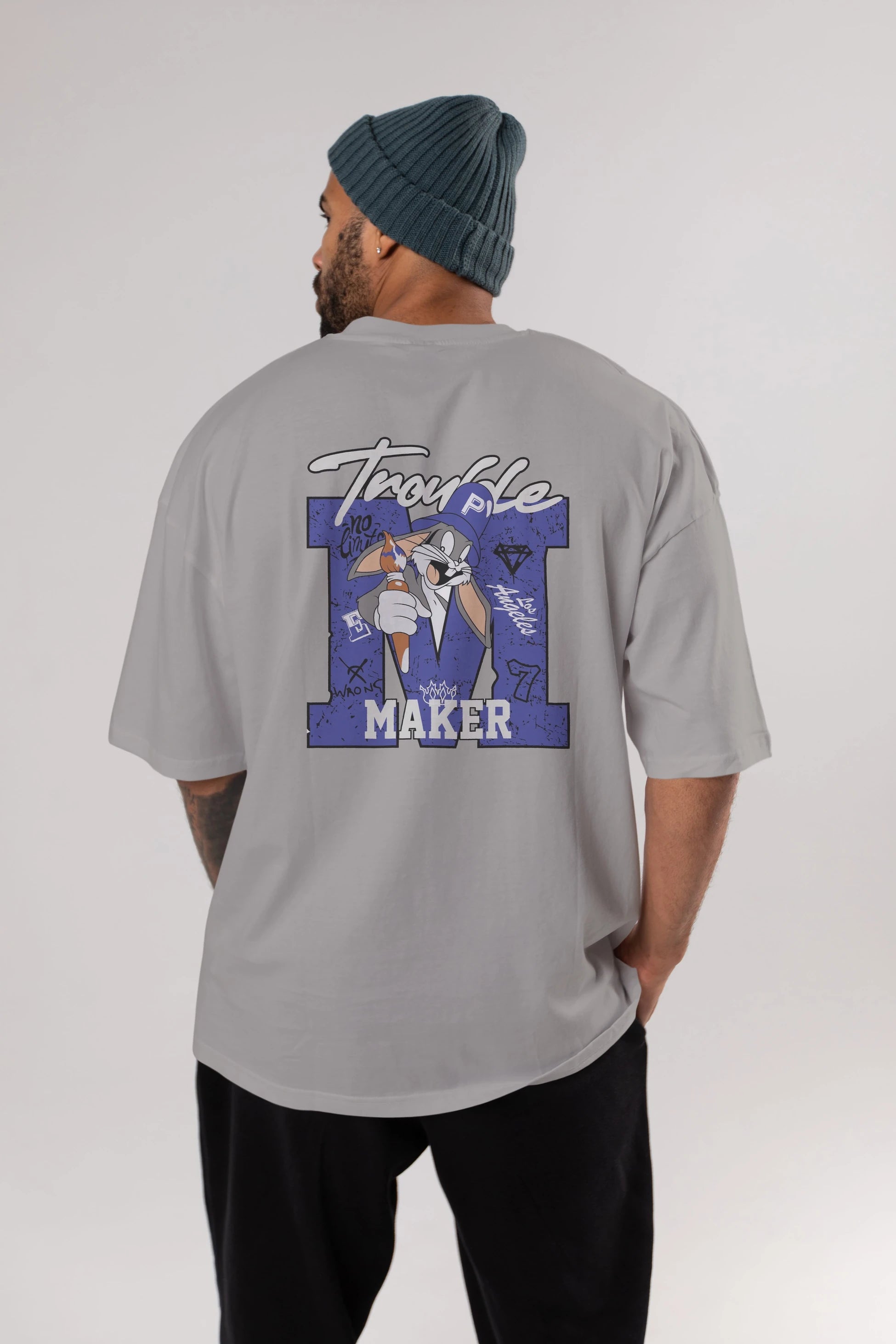 Bugs Bunny Arka Baskılı Oversize t-shirt Erkek Kadın Unisex %100 Pamuk Bisiklet Yaka tişort