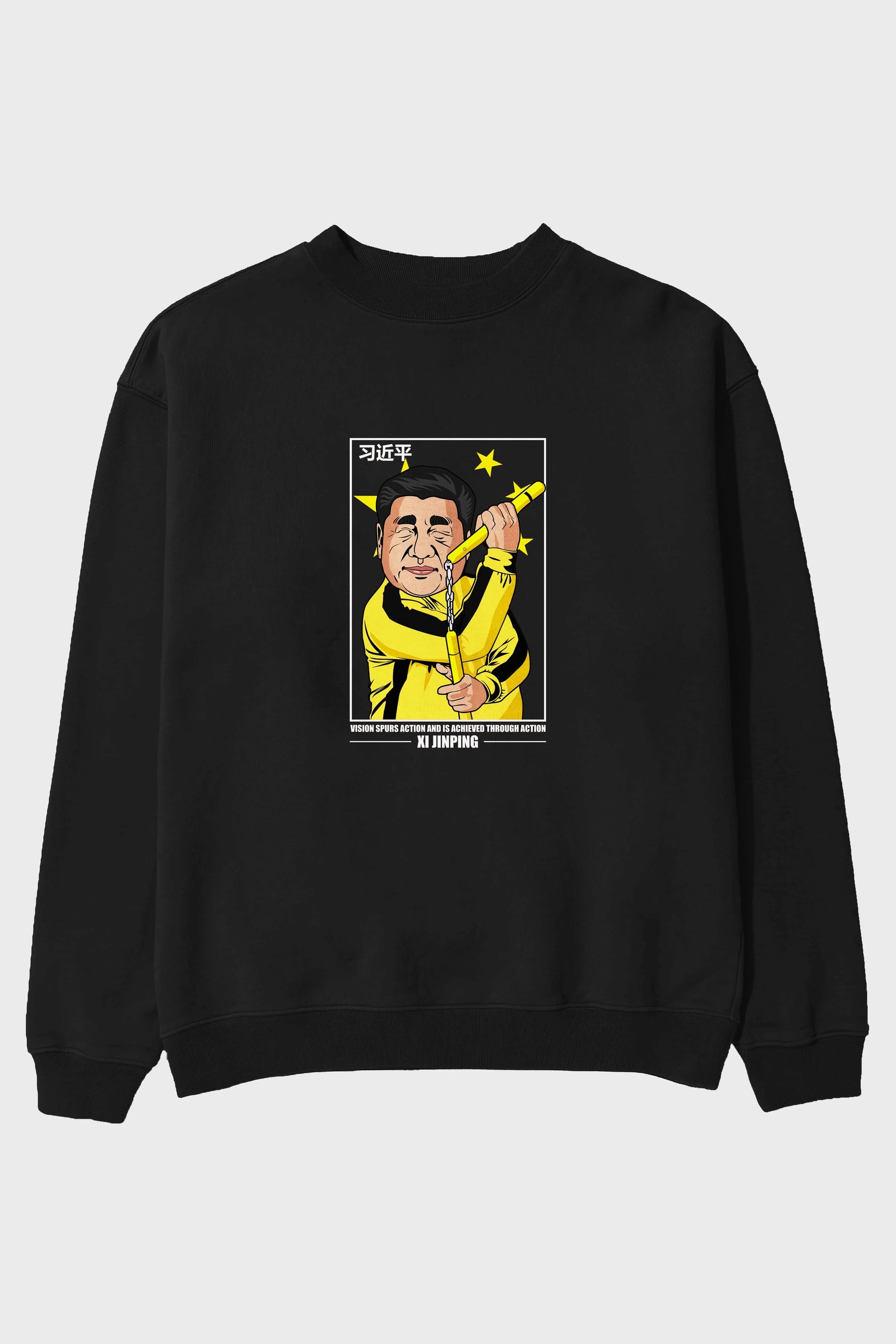 Xi Jinping Bruce Lee Ön Baskılı Oversize Sweatshirt Erkek Kadın Unisex