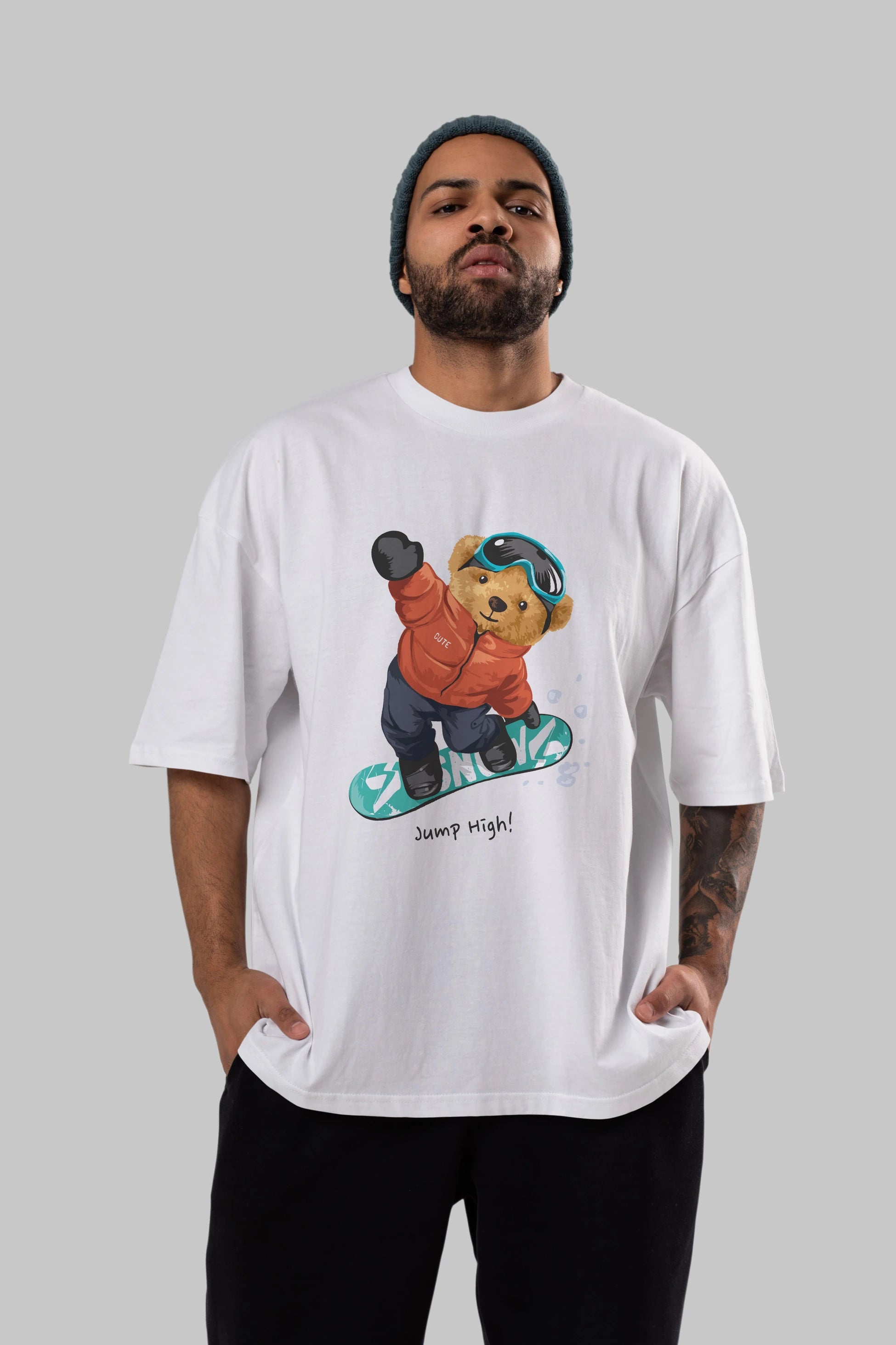 Teddy Bear Jump High Ön Baskılı Oversize t-shirt Erkek Kadın Unisex %100 Pamuk