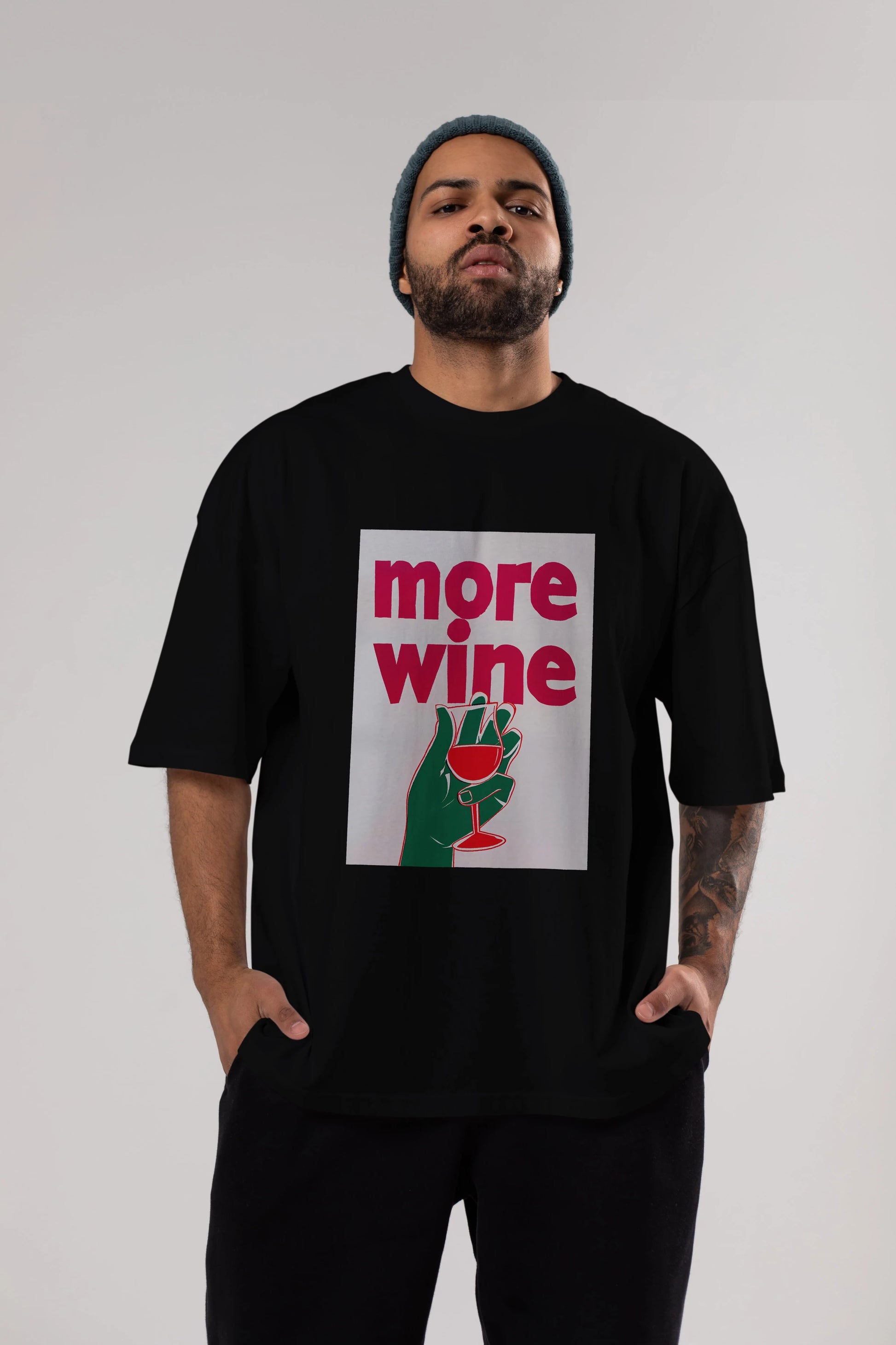 More Wine 3 Ön Baskılı Oversize t-shirt Erkek Kadın Unisex %100 Pamuk Bisiklet Yaka tişort