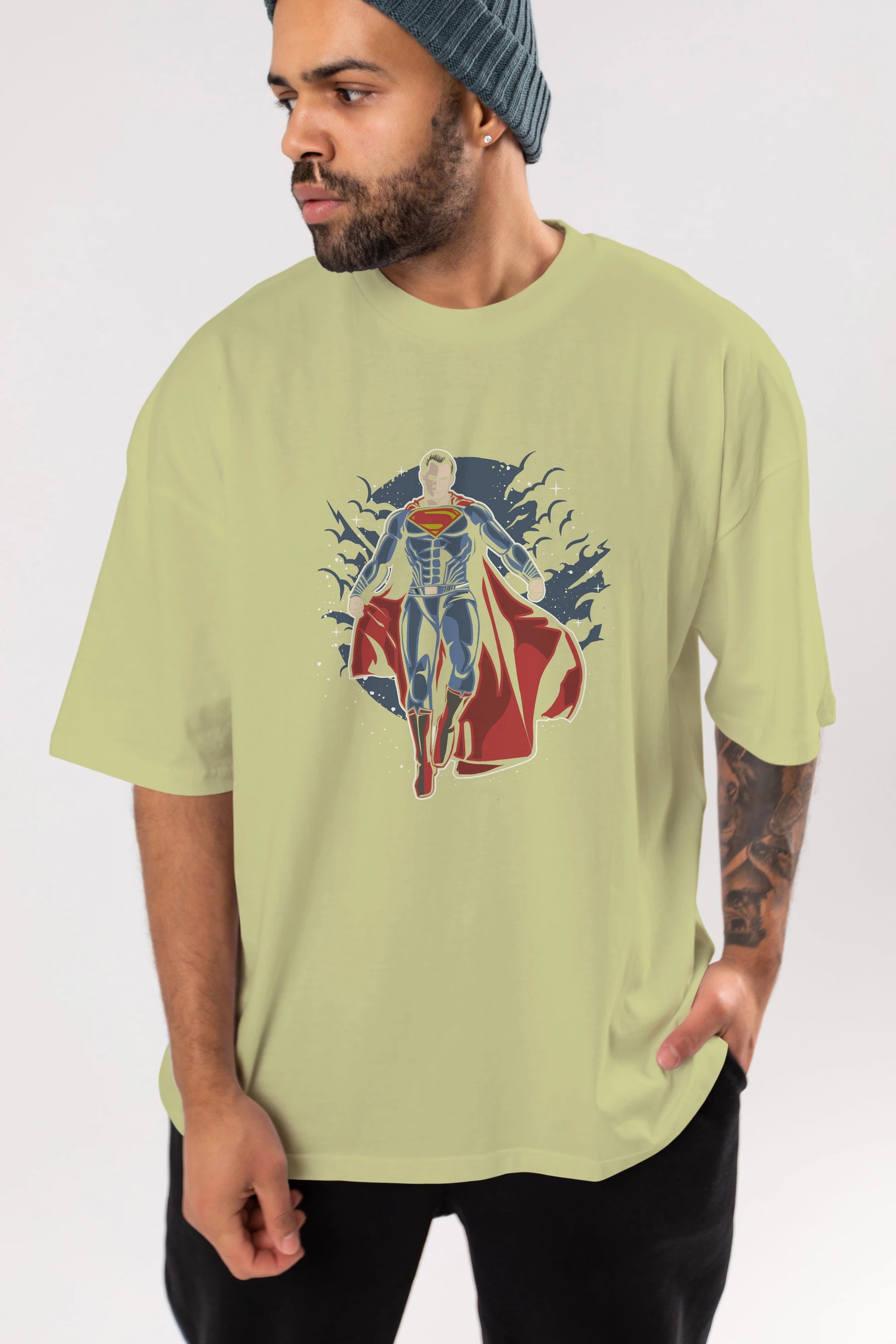 SUPERMAN Ön Baskılı Oversize t-shirt Erkek Kadın Unisex %100 Pamuk tişort