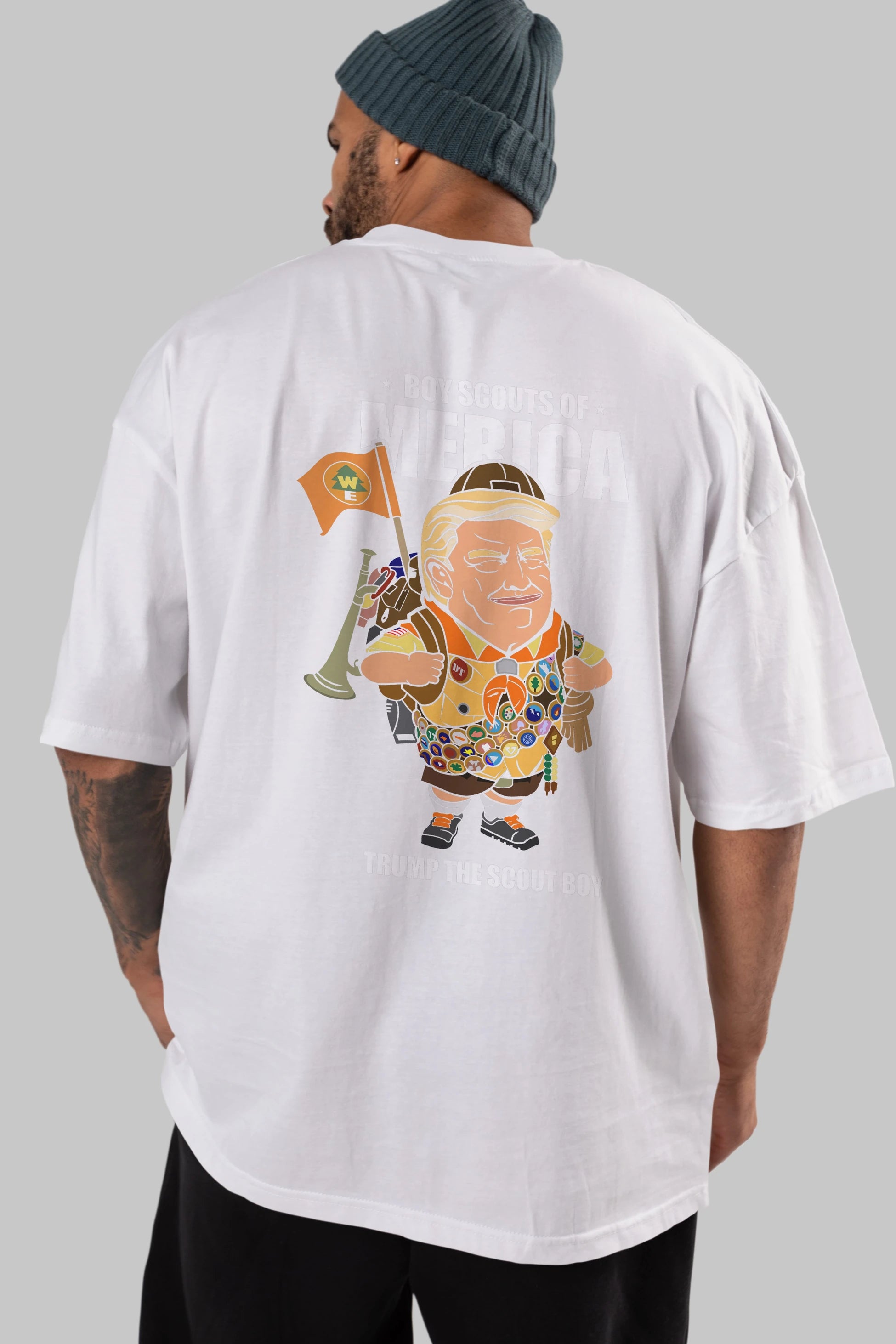Trump Scout Boy Arka Baskılı Oversize t-shirt Erkek Kadın Unisex %100 Pamuk tişort