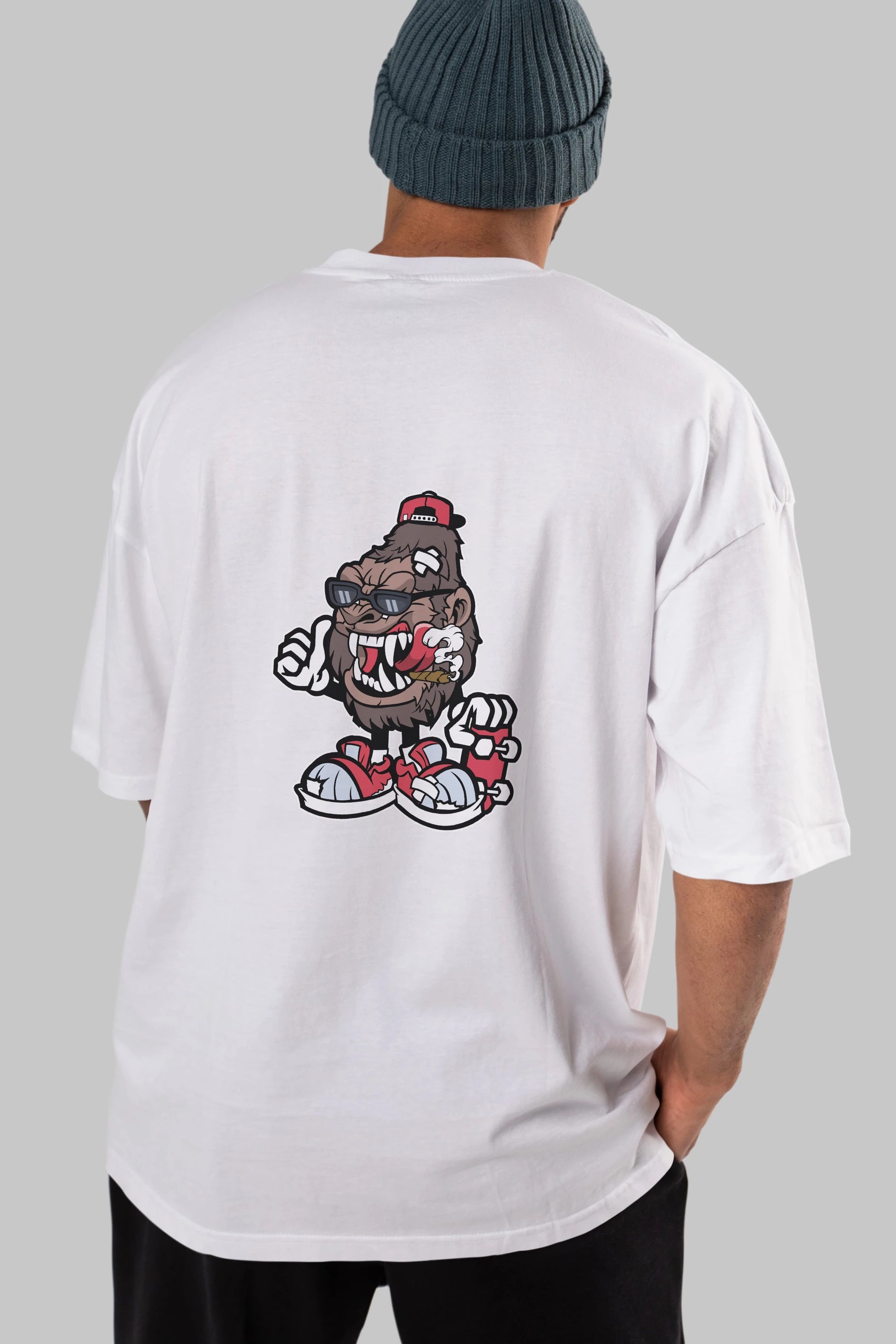 Gorilla Skater Arka Baskılı Oversize t-shirt Erkek Kadın Unisex %100 Pamuk tişort
