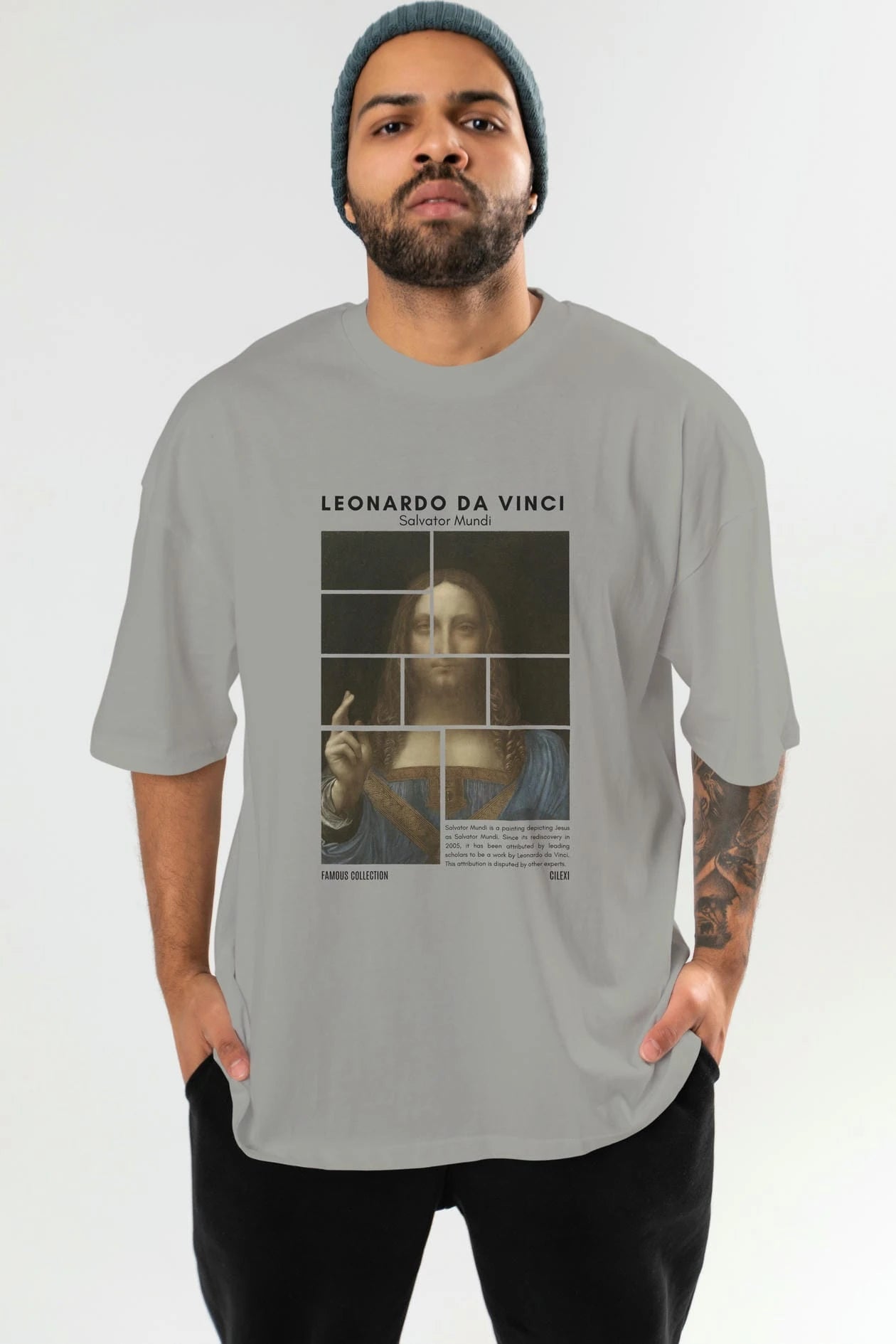Salvador Mundi ön Baskılı Oversize t-shirt Erkek Kadın Bisiklet Yaka Pamuk tişort