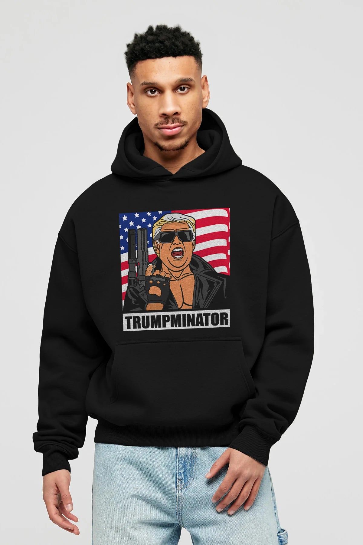 Trumpminator Ön Baskılı Hoodie Oversize Kapüşonlu Sweatshirt Erkek Kadın Unisex