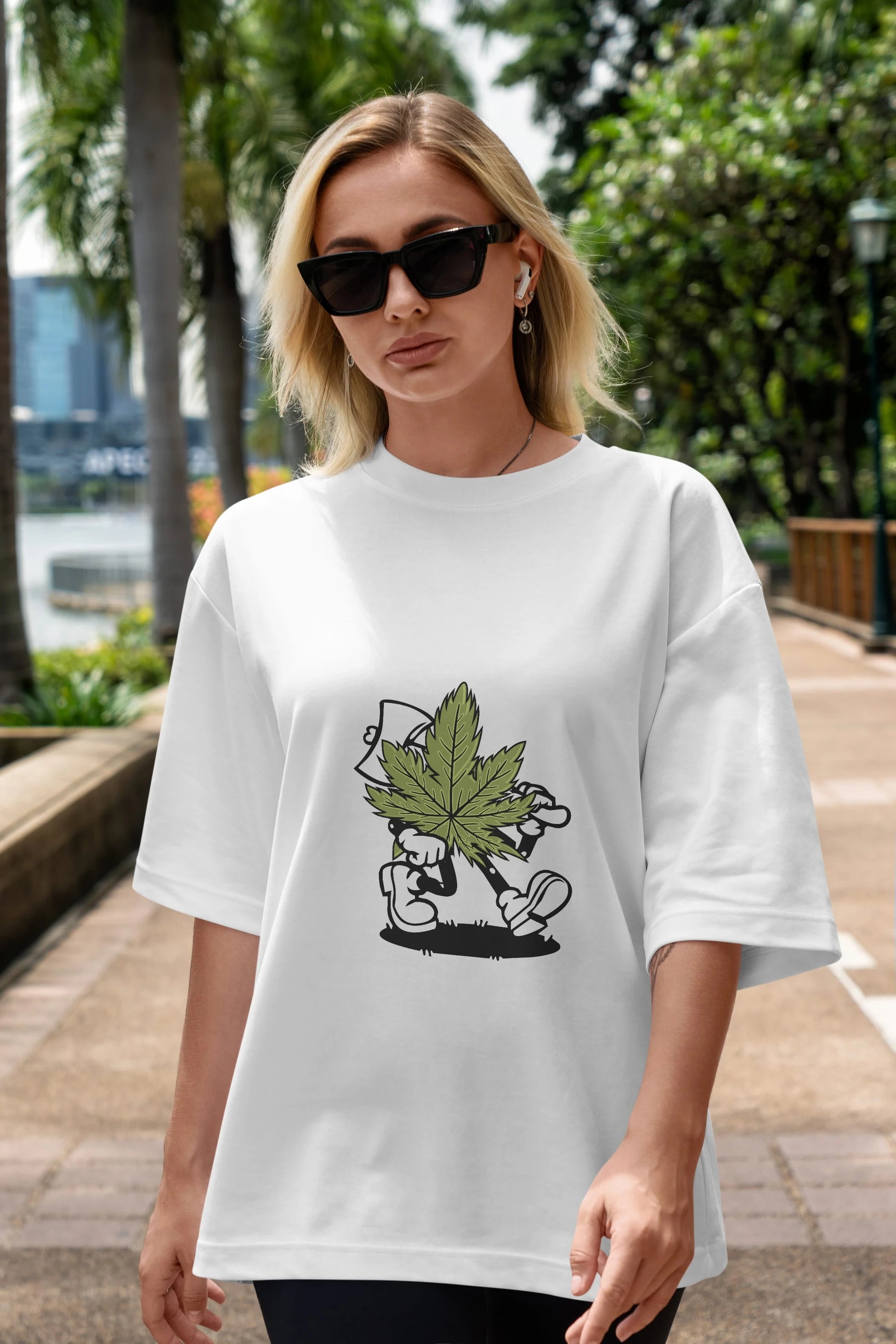 Weed Ön Baskılı Oversize t-shirt Erkek Kadın Unisex %100 Pamuk tişort