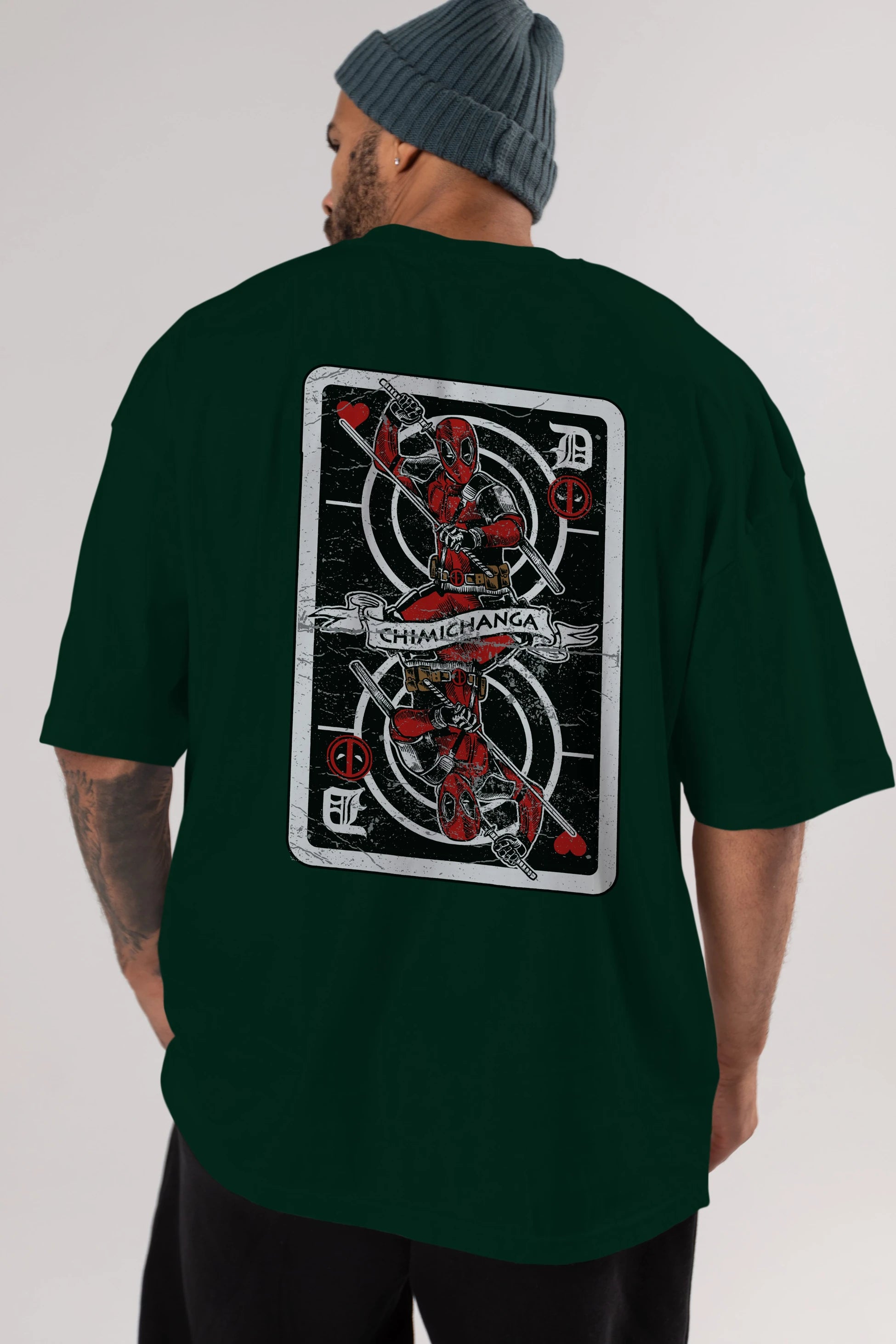 Deadpool Card Arka Baskılı Oversize t-shirt Erkek Kadın Unisex %100 Pamuk