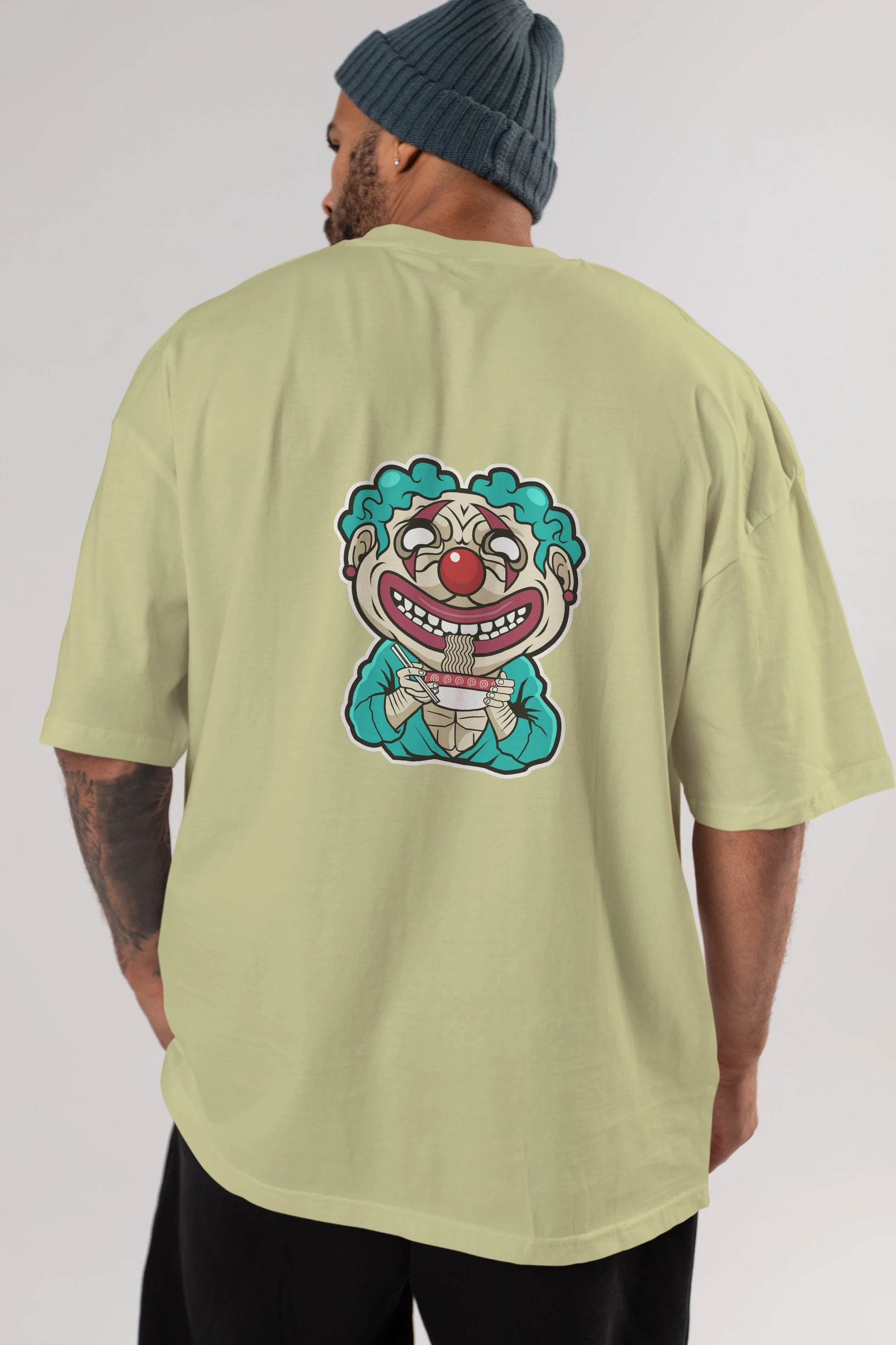 Clown Ramen Arka Baskılı Oversize t-shirt Erkek Kadın Unisex %100 Pamuk tişort