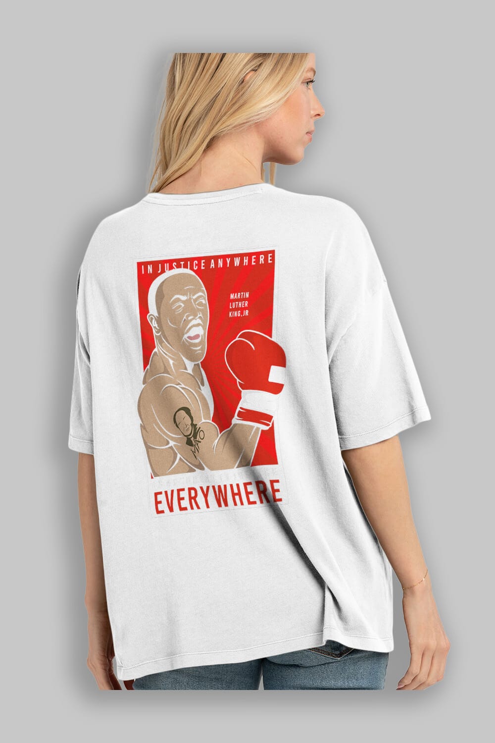 Luther King Boxer Arka Baskılı Oversize t-shirt Erkek Kadın Unisex %100 Pamuk tişort