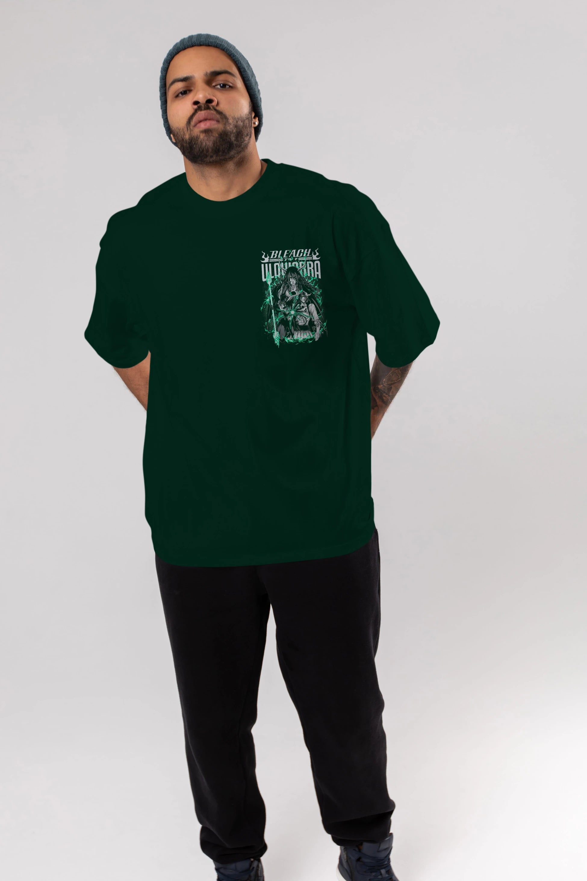 BLEACH(ULQUIARRA) Ön Sol Baskılı Oversize t-shirt Erkek Kadın Unisex %100 Pamuk Bisiklet Yaka tişort