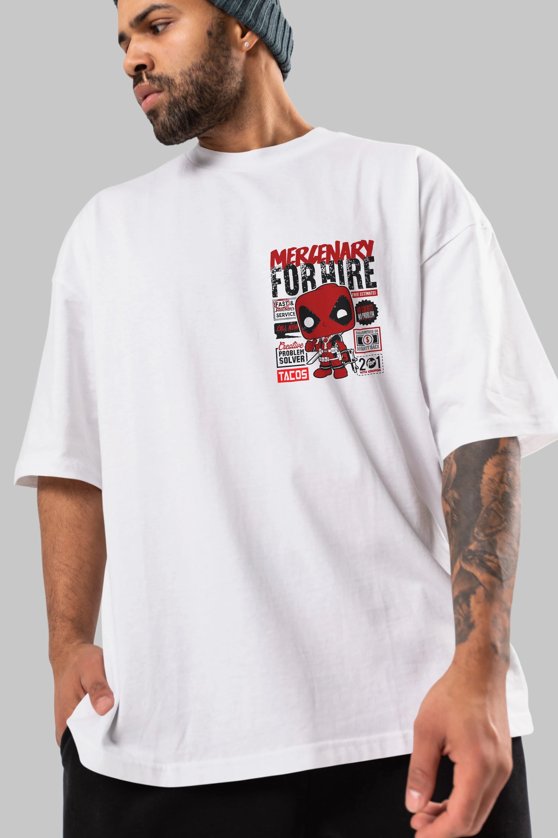 Deadpool (18) Ön Sol Baskılı Oversize t-shirt Erkek Kadın Unisex %100 Pamuk Bisiklet Yaka tişort