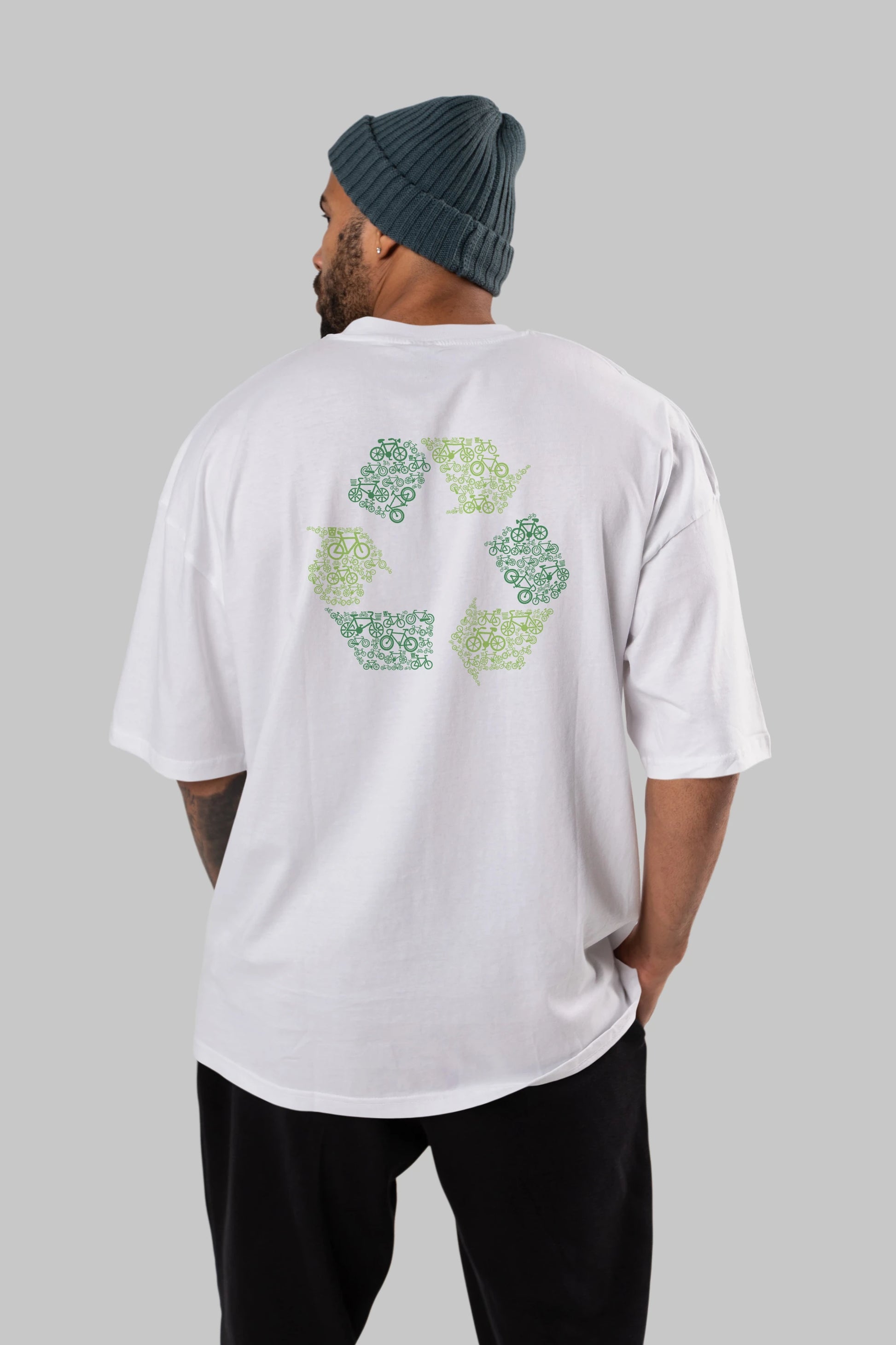 Recycling Arka Baskılı Oversize t-shirt %100 pamuk Erkek Kadın Unisex