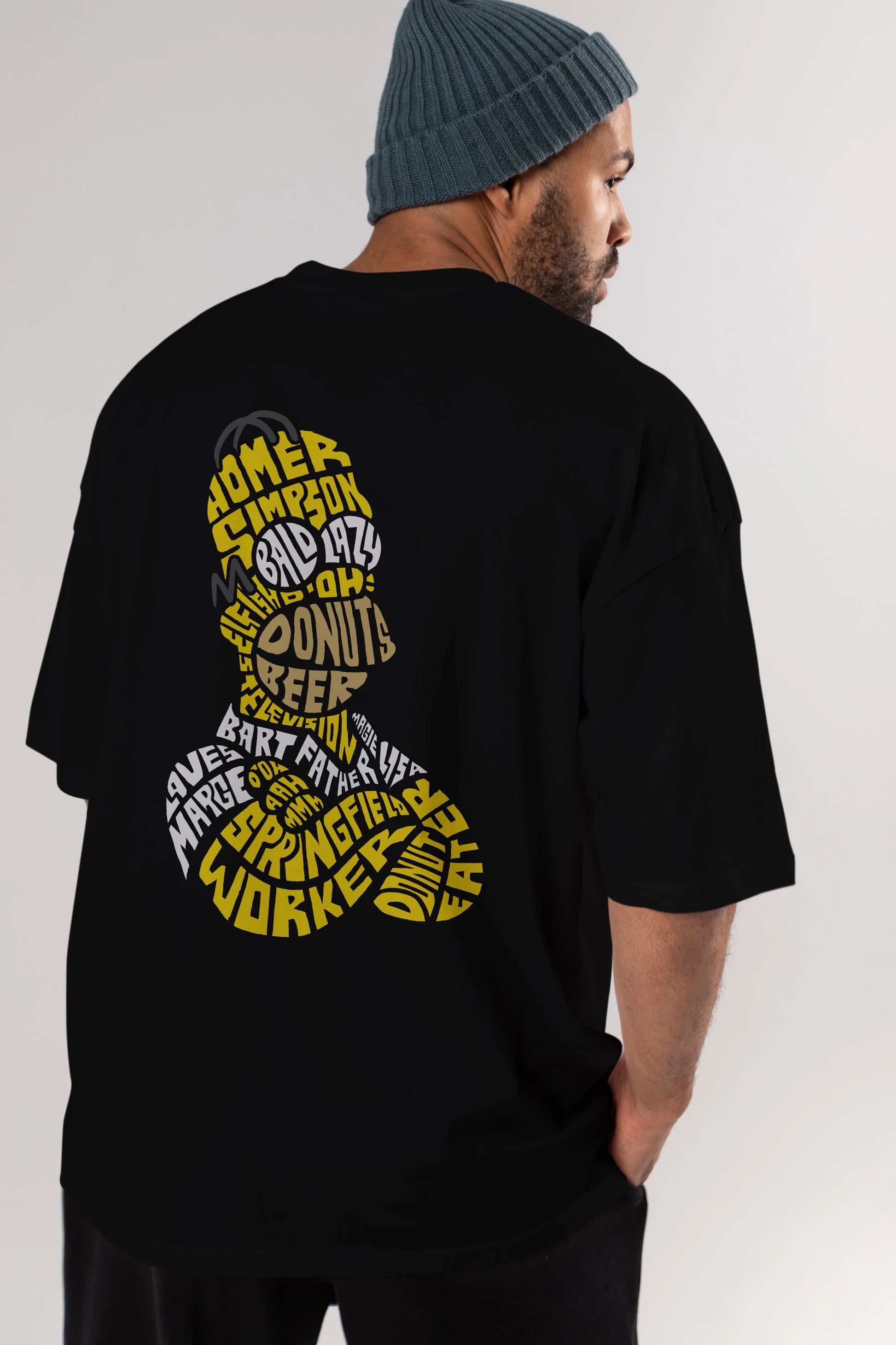 Homer Simpson Arka Baskılı Oversize t-shirt %100 pamuk Erkek Kadın Unisex