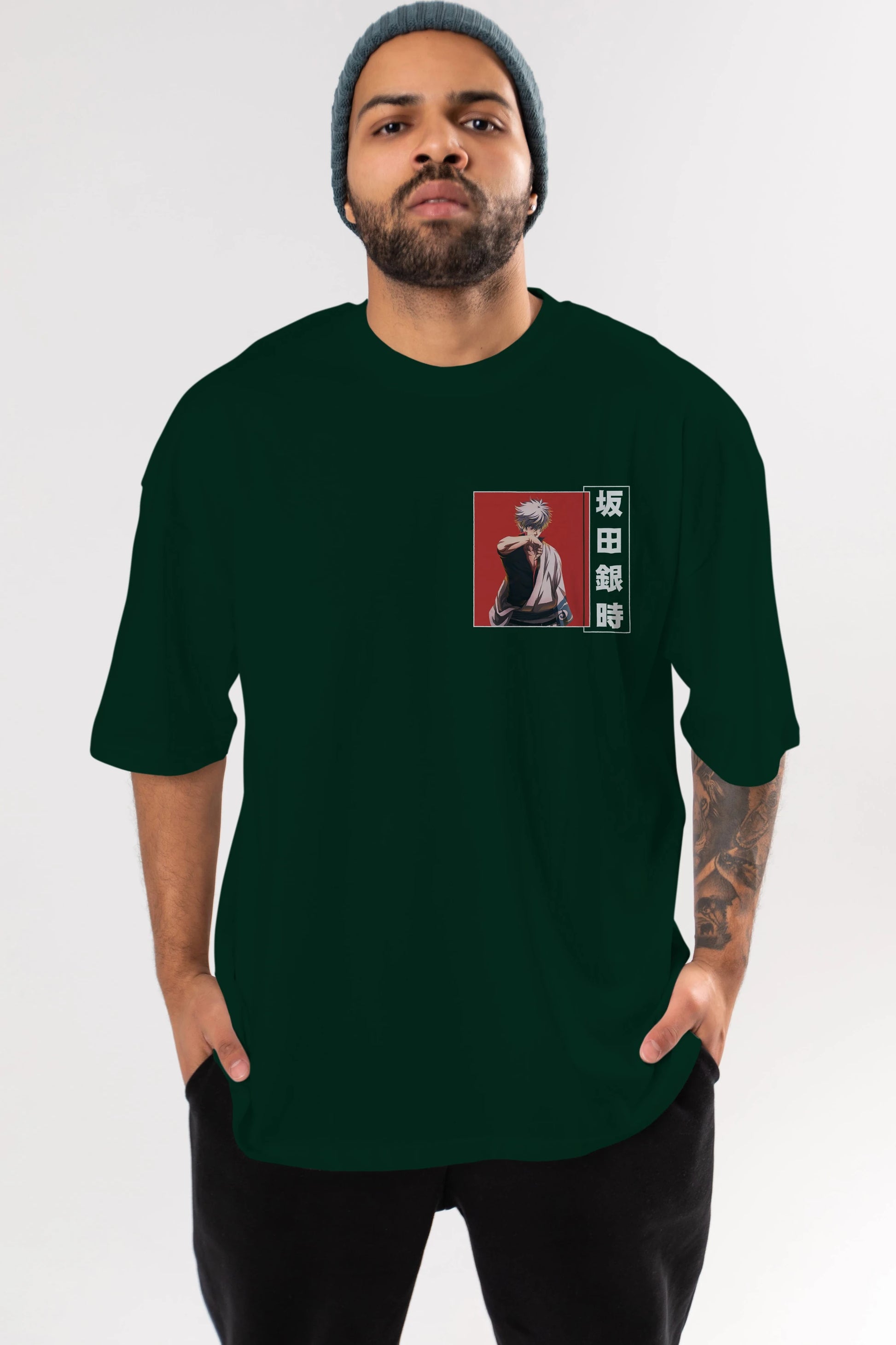 Gintoki Sakata GINTAMA 1 Ön Sol Baskılı Oversize t-shirt Erkek Kadın Unisex %100 Pamuk Bisiklet Yaka tişort