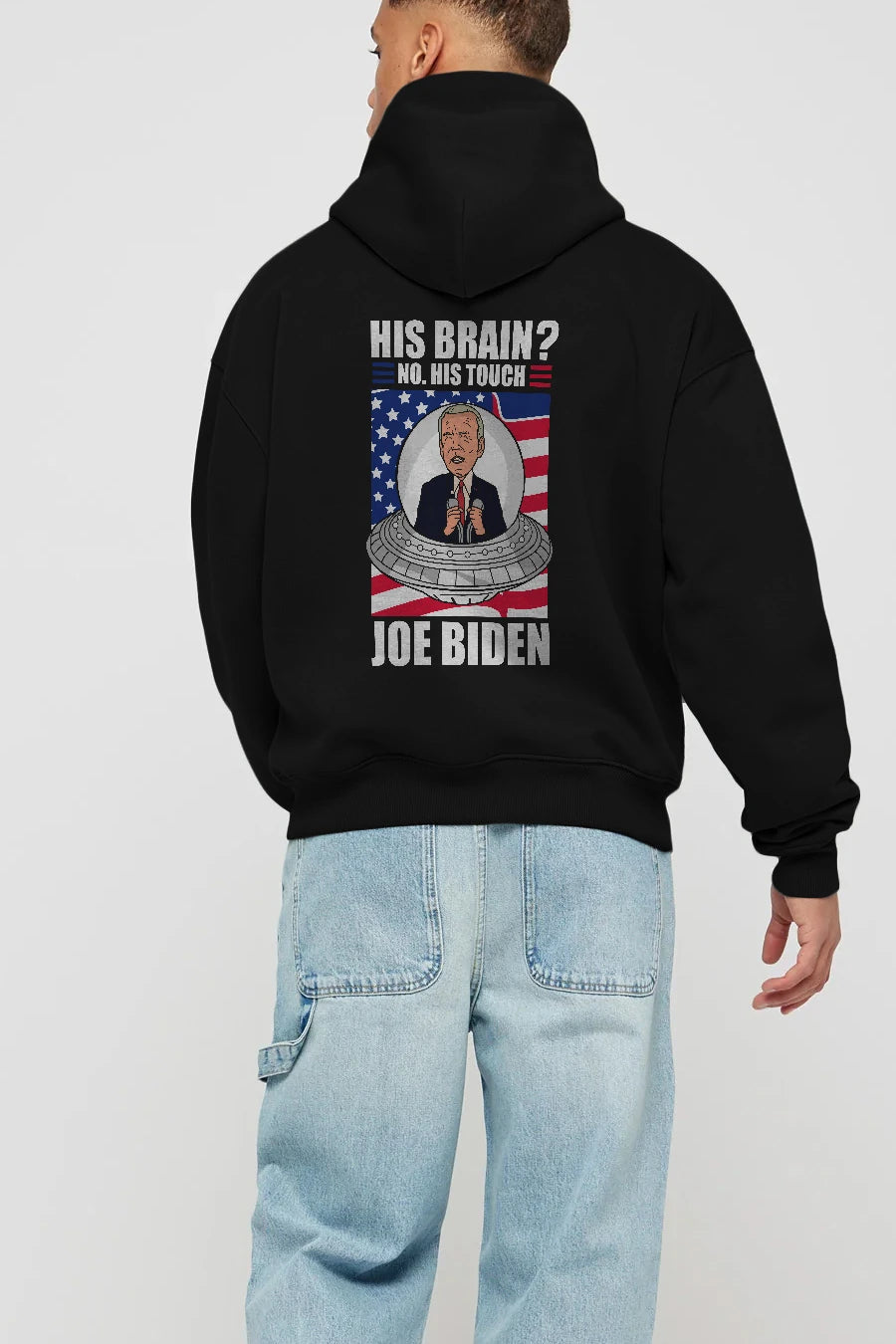 Alien Biden Arka Baskılı Hoodie Oversize Kapüşonlu Sweatshirt Erkek Kadın Unisex