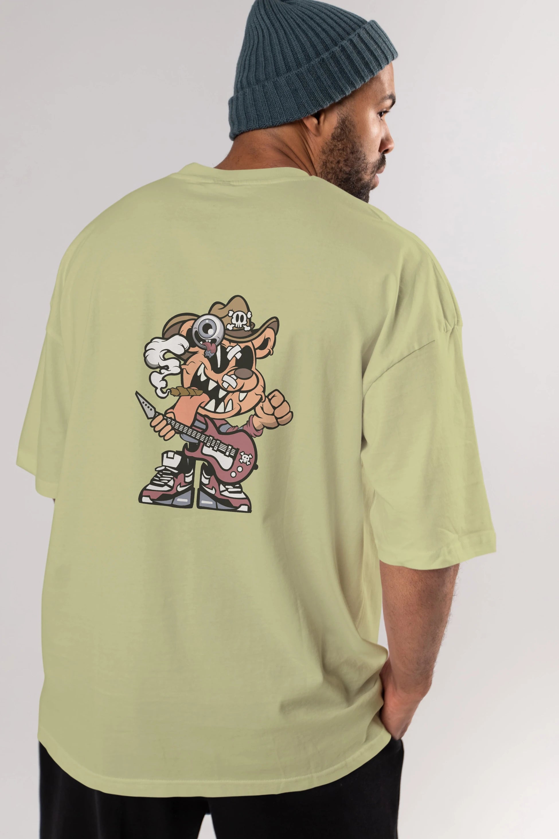Freddy Bear Arka Baskılı Oversize t-shirt Erkek Kadın Unisex %100 Pamuk tişort
