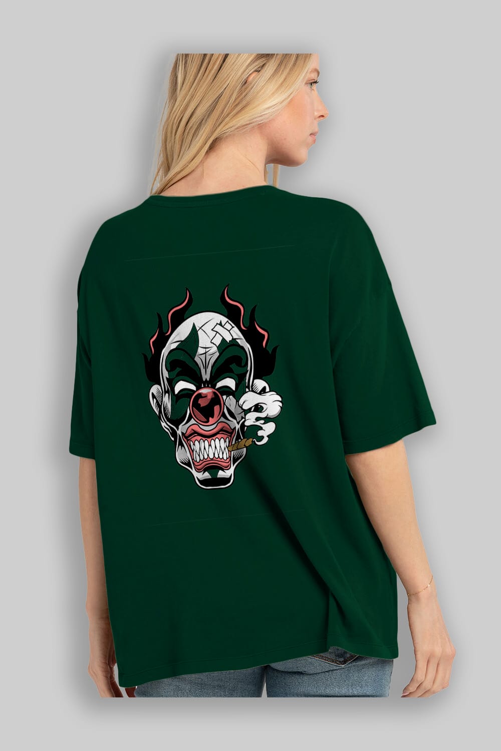 Clown Horror Arka Baskılı Oversize t-shirt Erkek Kadın Unisex %100 Pamuk tişort